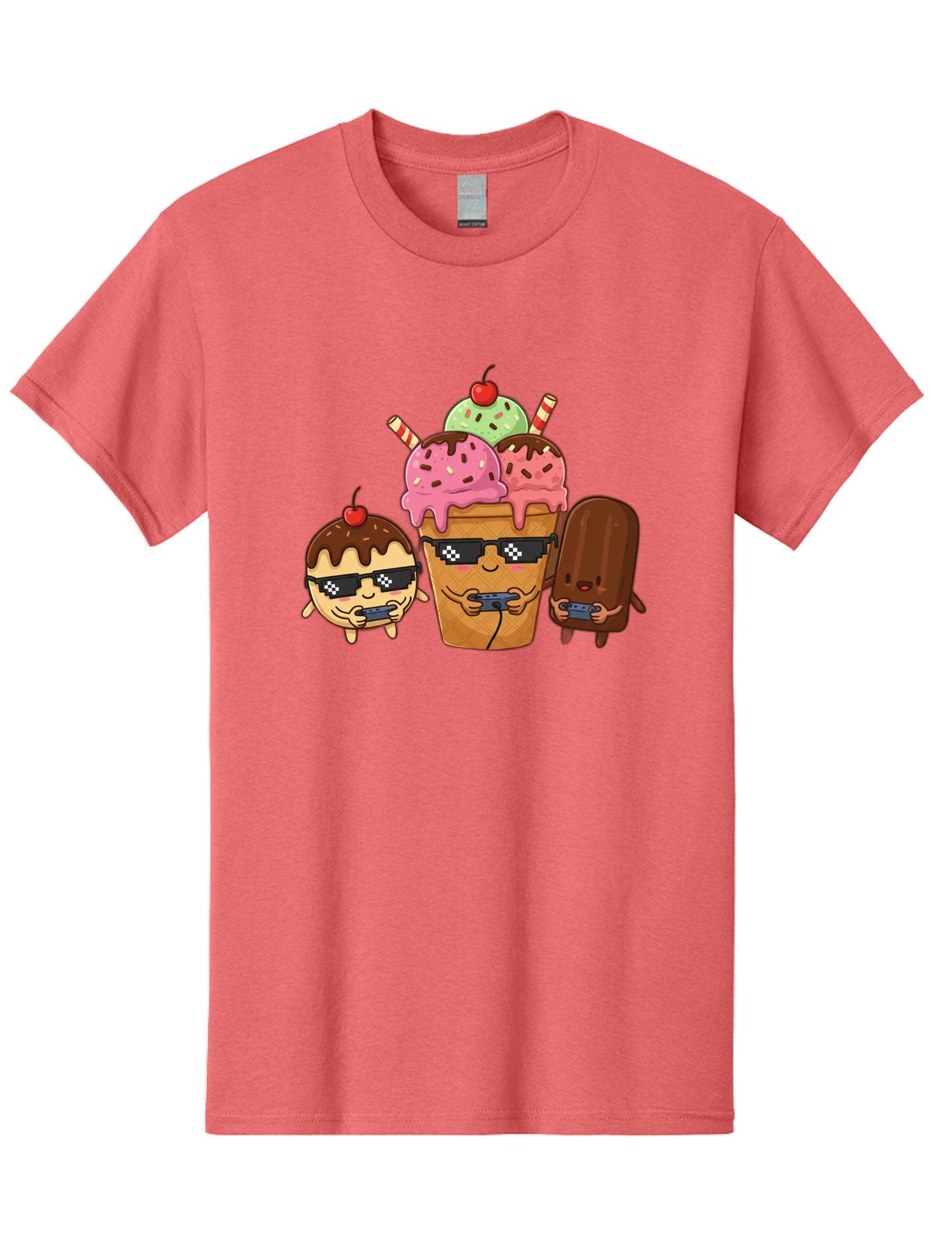 Cool-Ice-Cream-1 Men'S Graphic Tee, 100% Cotton, Comfortable Casual Summer Wear, Machine Washable, Cute Ice Cream Characters, Ice Cream Cone, Chocolate Chip Cookie Dough Ice Cream, Strawberry Ice Cream, Mint Chocolate Chip Ice Cream, Baa399 6