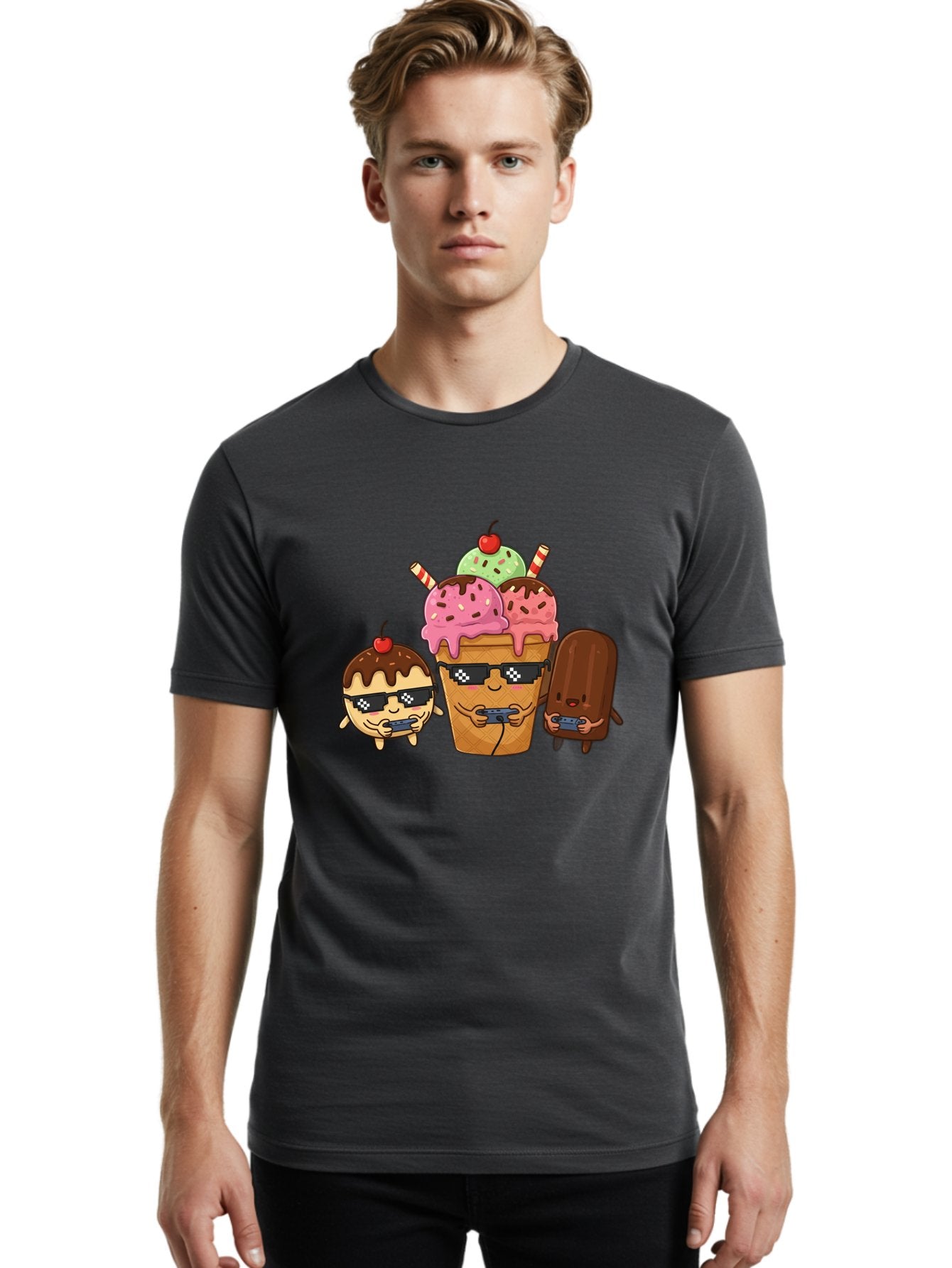 Cool-Ice-Cream-1 Men'S Graphic Tee, 100% Cotton, Comfortable Casual Summer Wear, Machine Washable, Cute Ice Cream Characters, Ice Cream Cone, Chocolate Chip Cookie Dough Ice Cream, Strawberry Ice Cream, Mint Chocolate Chip Ice Cream, Baa399 18