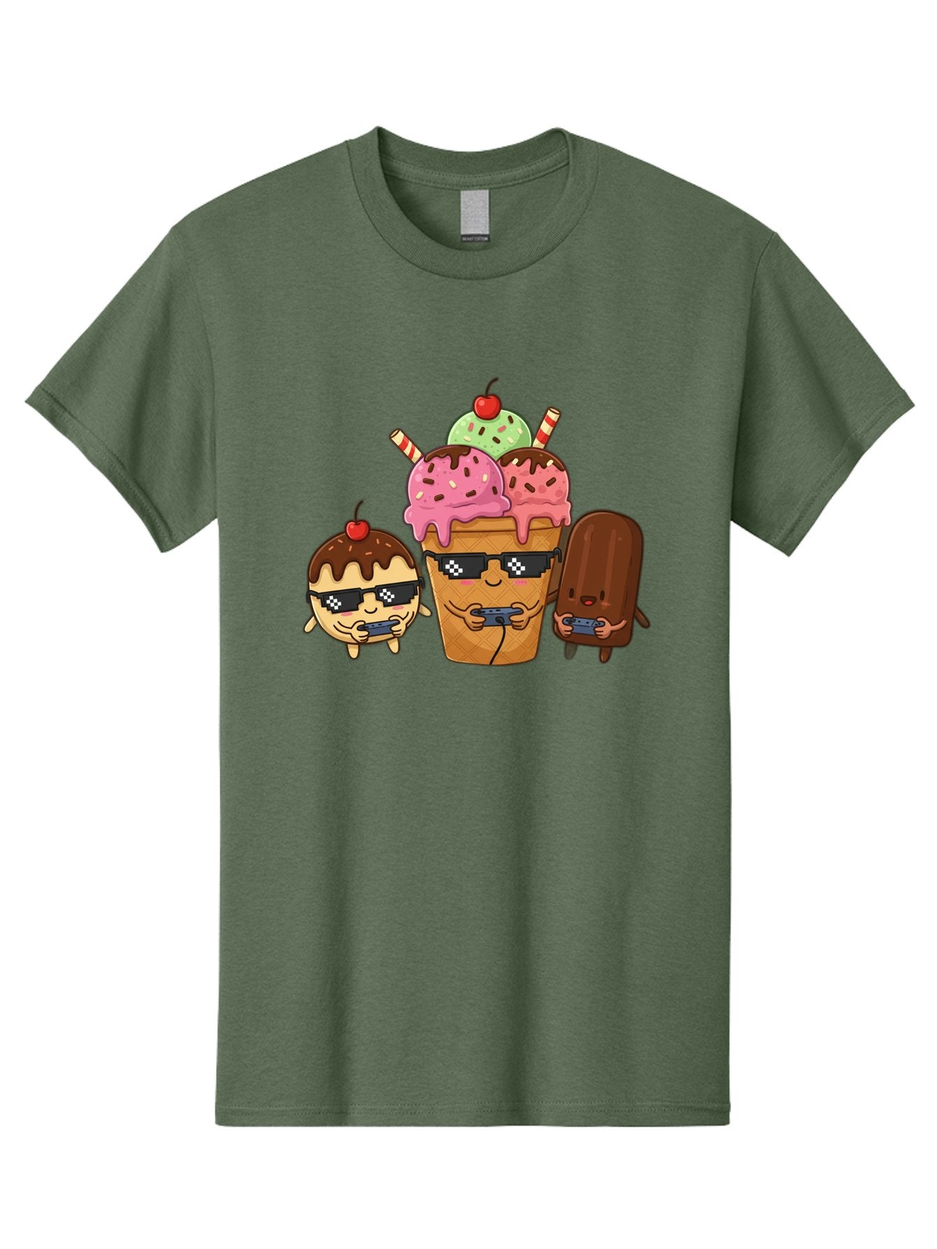 Cool-Ice-Cream-1 Men'S Graphic Tee, 100% Cotton, Comfortable Casual Summer Wear, Machine Washable, Cute Ice Cream Characters, Ice Cream Cone, Chocolate Chip Cookie Dough Ice Cream, Strawberry Ice Cream, Mint Chocolate Chip Ice Cream, Baa399 9