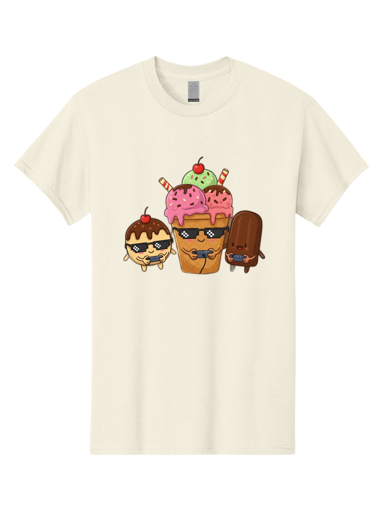 Cool-Ice-Cream-1 Men'S Graphic Tee, 100% Cotton, Comfortable Casual Summer Wear, Machine Washable, Cute Ice Cream Characters, Ice Cream Cone, Chocolate Chip Cookie Dough Ice Cream, Strawberry Ice Cream, Mint Chocolate Chip Ice Cream, Baa399 3