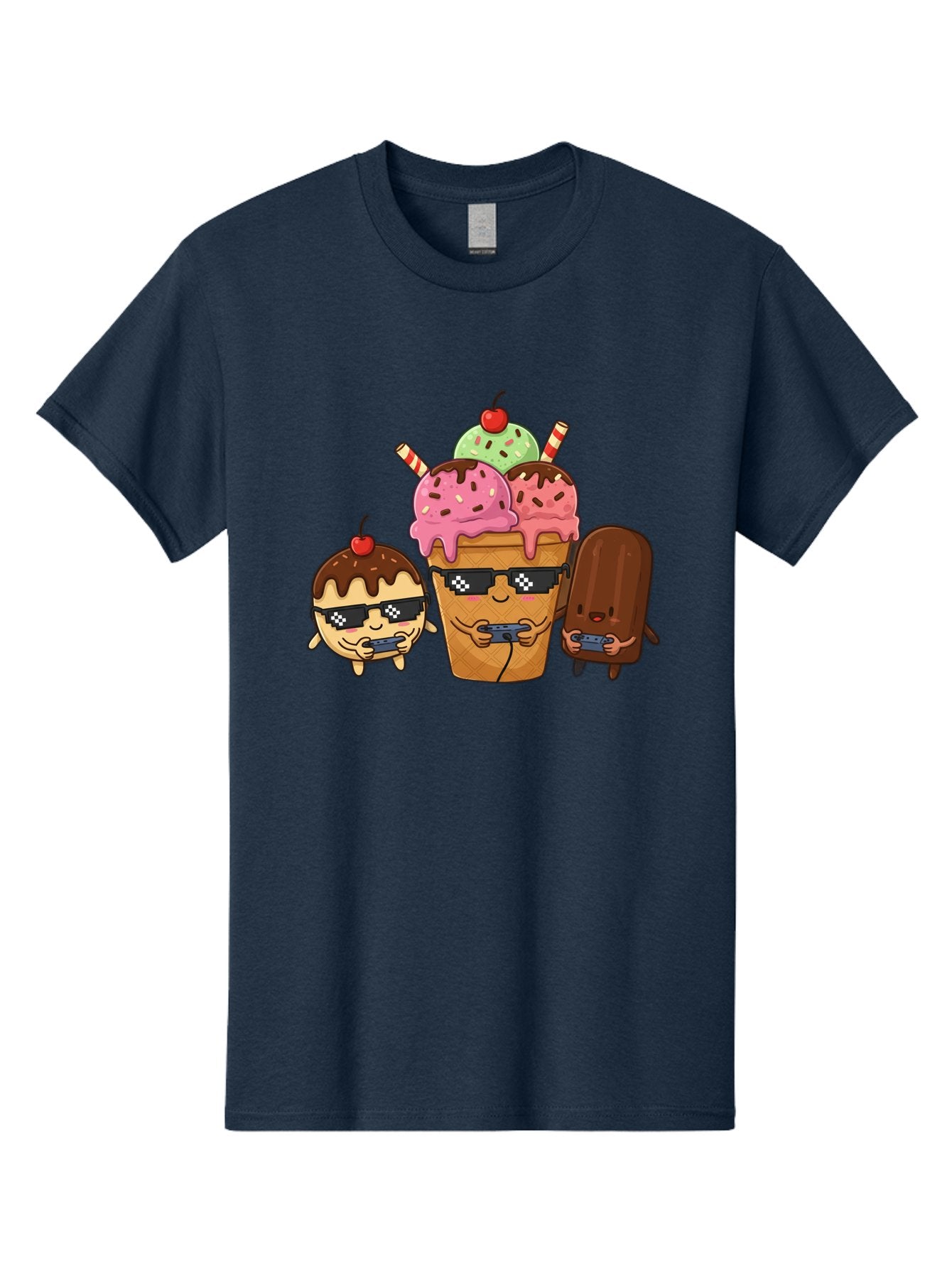 Cool-Ice-Cream-1 Men'S Graphic Tee, 100% Cotton, Comfortable Casual Summer Wear, Machine Washable, Cute Ice Cream Characters, Ice Cream Cone, Chocolate Chip Cookie Dough Ice Cream, Strawberry Ice Cream, Mint Chocolate Chip Ice Cream, Baa399