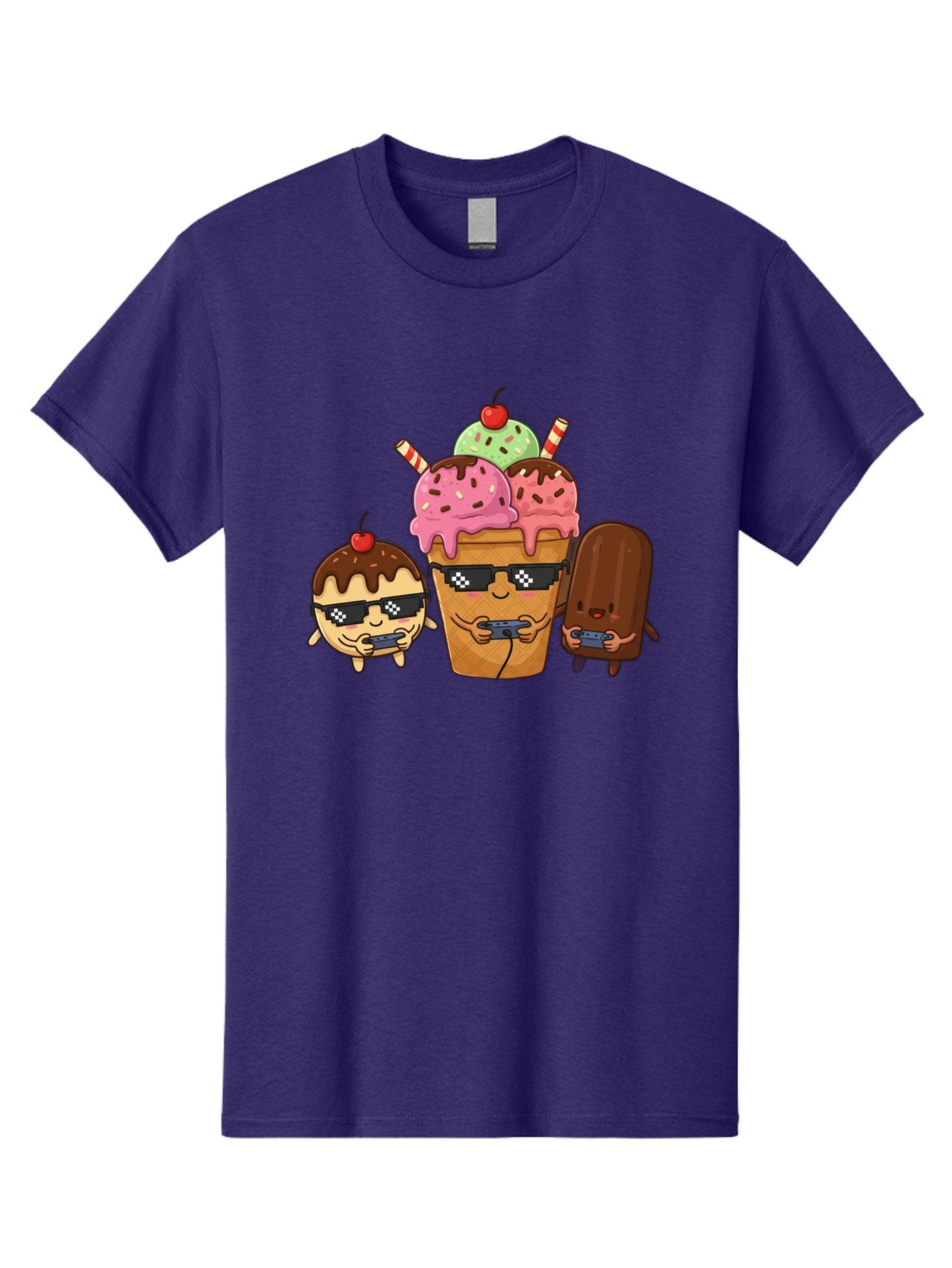 Cool-Ice-Cream-1 Men'S Graphic Tee, 100% Cotton, Comfortable Casual Summer Wear, Machine Washable, Cute Ice Cream Characters, Ice Cream Cone, Chocolate Chip Cookie Dough Ice Cream, Strawberry Ice Cream, Mint Chocolate Chip Ice Cream, Baa399 5