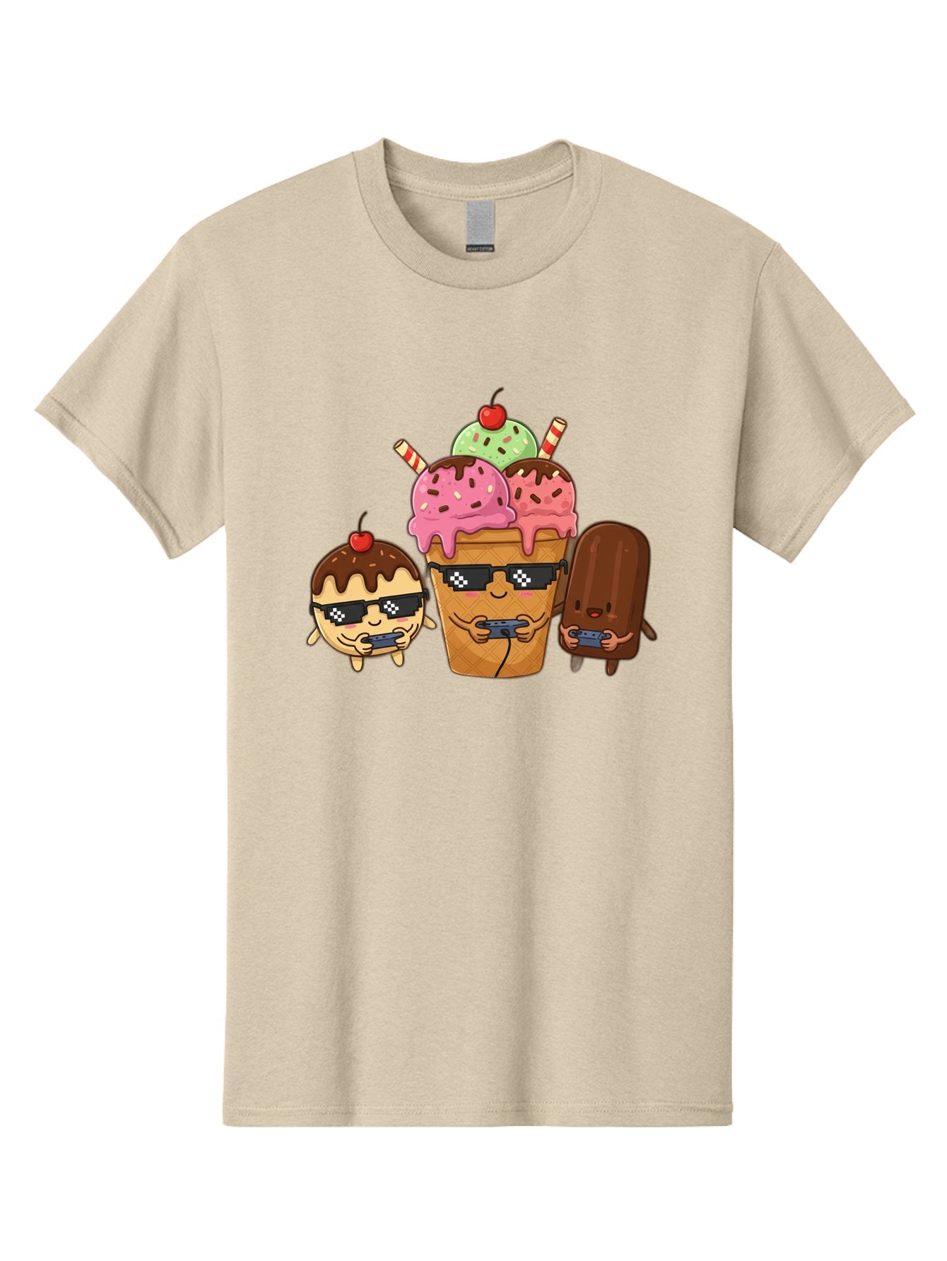 Cool-Ice-Cream-1 Men'S Graphic Tee, 100% Cotton, Comfortable Casual Summer Wear, Machine Washable, Cute Ice Cream Characters, Ice Cream Cone, Chocolate Chip Cookie Dough Ice Cream, Strawberry Ice Cream, Mint Chocolate Chip Ice Cream, Baa399 11