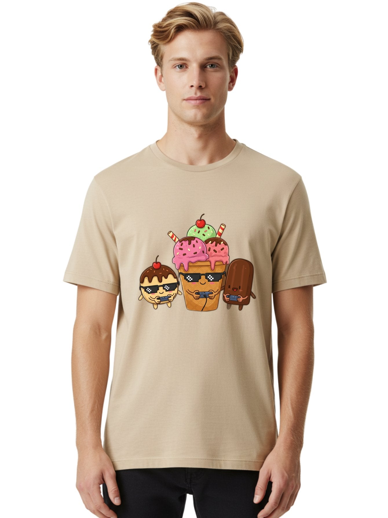 Cool-Ice-Cream-1 Men'S Graphic Tee, 100% Cotton, Comfortable Casual Summer Wear, Machine Washable, Cute Ice Cream Characters, Ice Cream Cone, Chocolate Chip Cookie Dough Ice Cream, Strawberry Ice Cream, Mint Chocolate Chip Ice Cream, Baa399 27