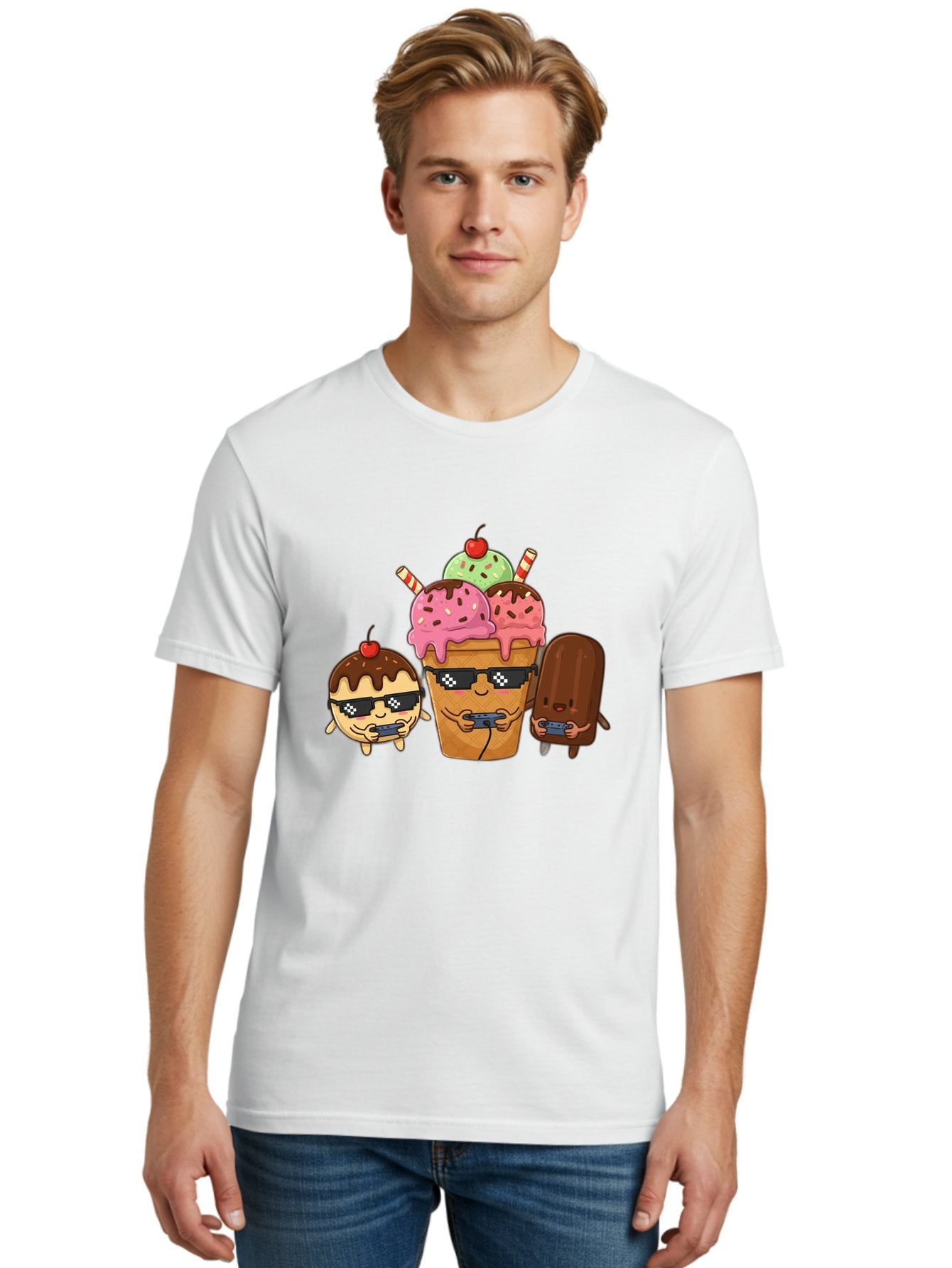 Cool-Ice-Cream-1 Men'S Graphic Tee, 100% Cotton, Comfortable Casual Summer Wear, Machine Washable, Cute Ice Cream Characters, Ice Cream Cone, Chocolate Chip Cookie Dough Ice Cream, Strawberry Ice Cream, Mint Chocolate Chip Ice Cream, Baa399 21