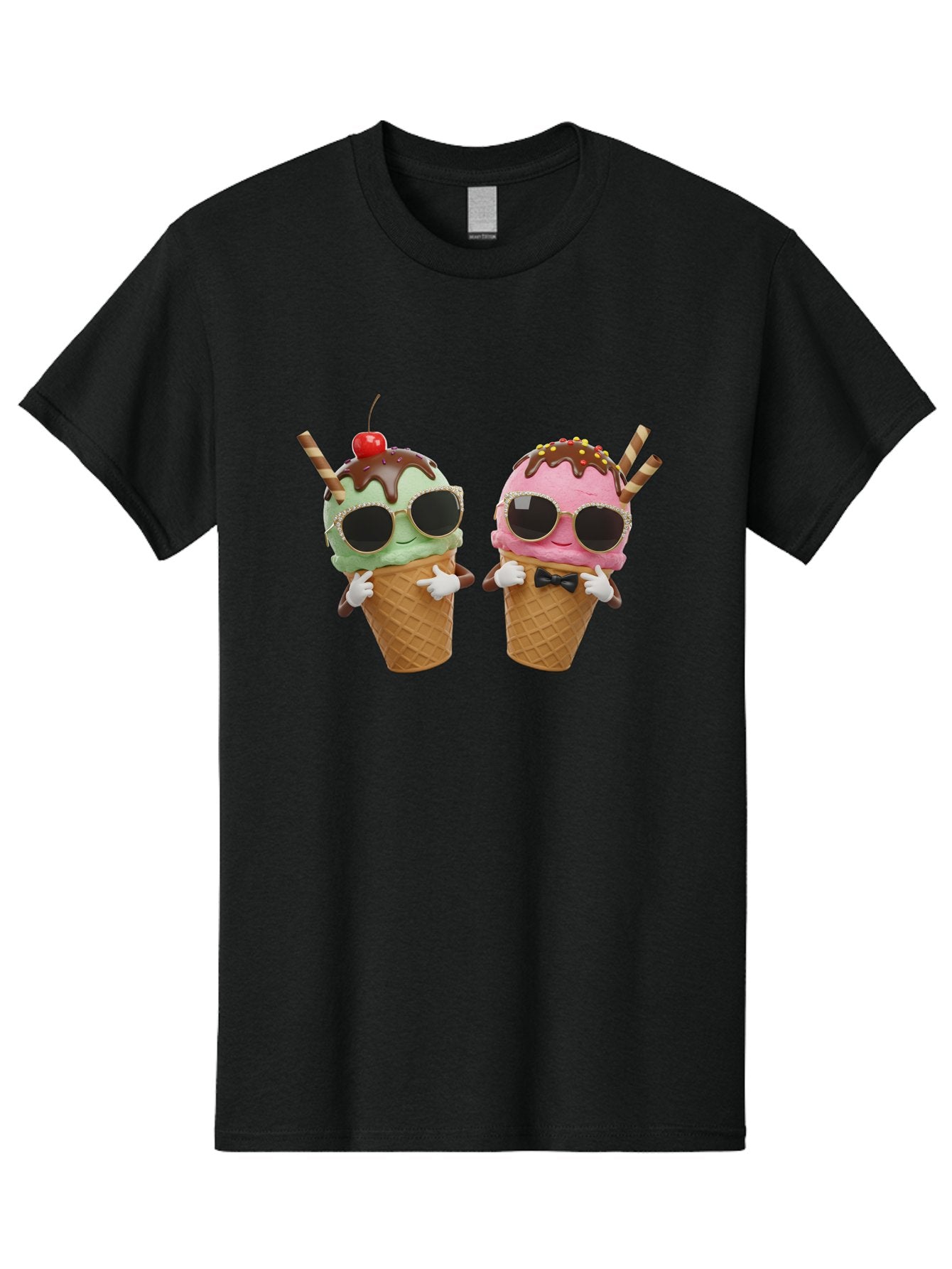 Cool-Ice-Cream-Cones-1 Men'S Graphic Tee, 100% Cotton, Comfortable Casual Summer Wear, Machine Washable, Fun Ice Cream, Cool Treats, Waffle Cones, Mint Ice Cream, Strawberry Ice Cream, Chocolate Sauce, Sunglasses, Playful Accessories, Baa401 10