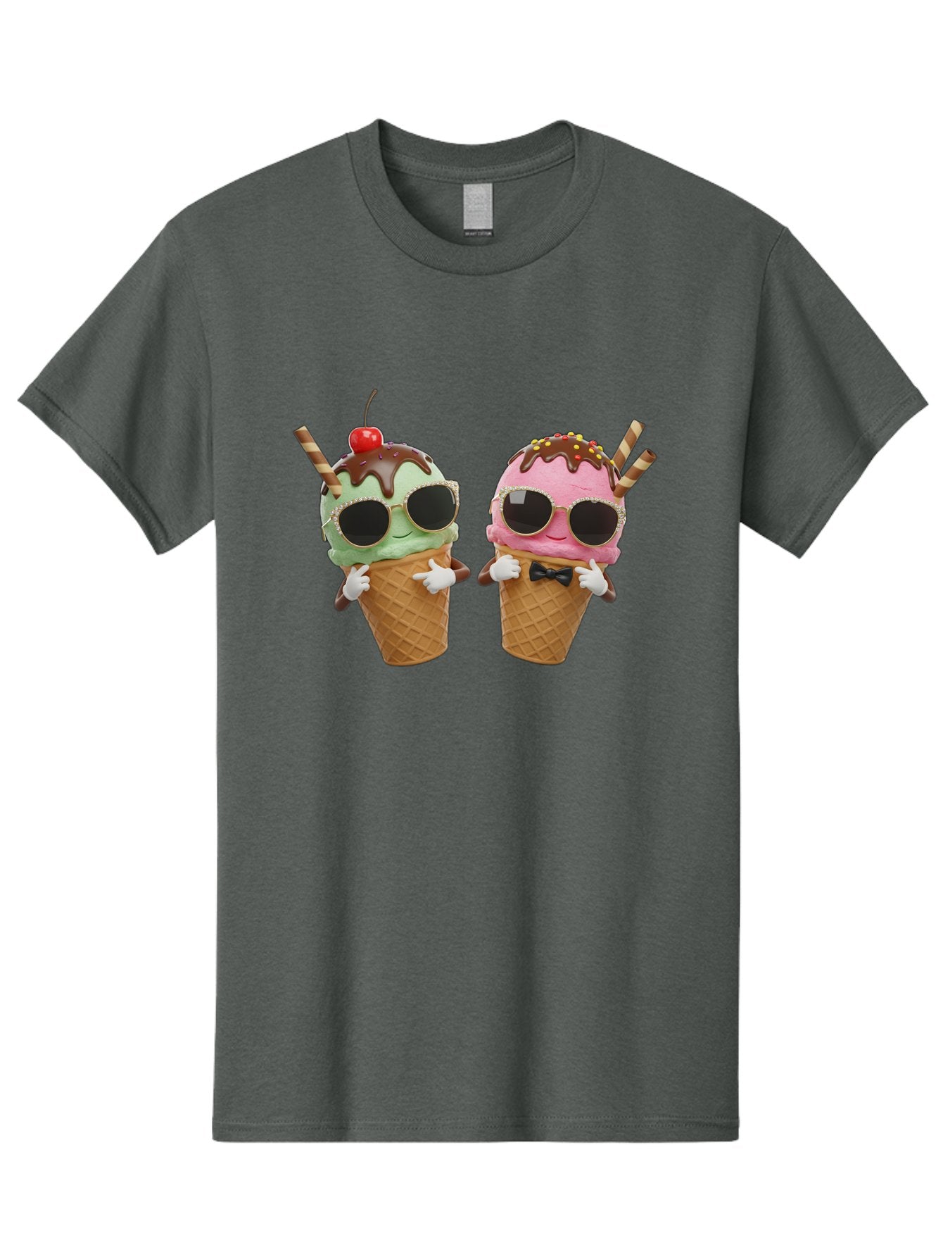 Cool-Ice-Cream-Cones-1 Men'S Graphic Tee, 100% Cotton, Comfortable Casual Summer Wear, Machine Washable, Fun Ice Cream, Cool Treats, Waffle Cones, Mint Ice Cream, Strawberry Ice Cream, Chocolate Sauce, Sunglasses, Playful Accessories, Baa401 6