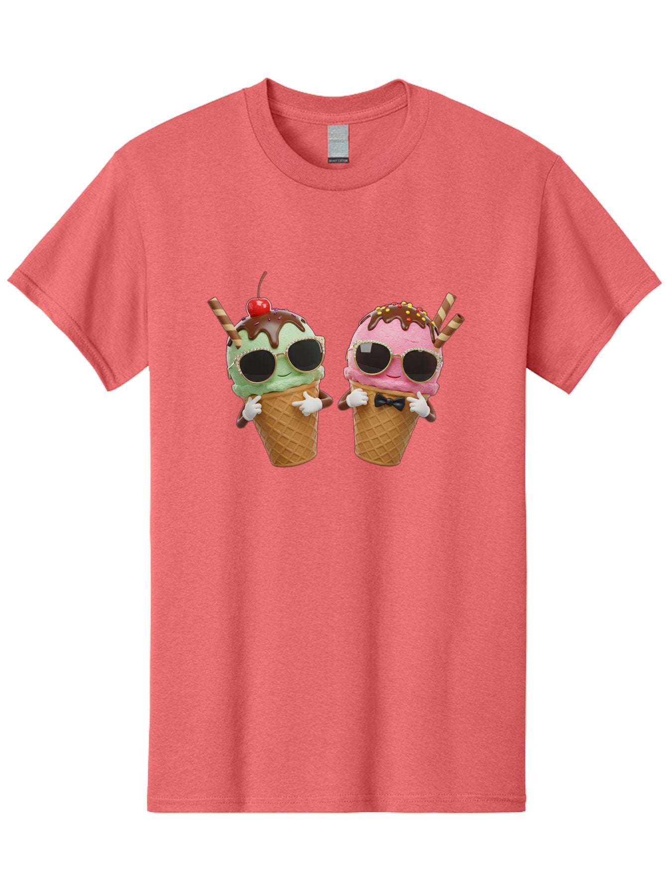 Cool-Ice-Cream-Cones-1 Men'S Graphic Tee, 100% Cotton, Comfortable Casual Summer Wear, Machine Washable, Fun Ice Cream, Cool Treats, Waffle Cones, Mint Ice Cream, Strawberry Ice Cream, Chocolate Sauce, Sunglasses, Playful Accessories, Baa401 5