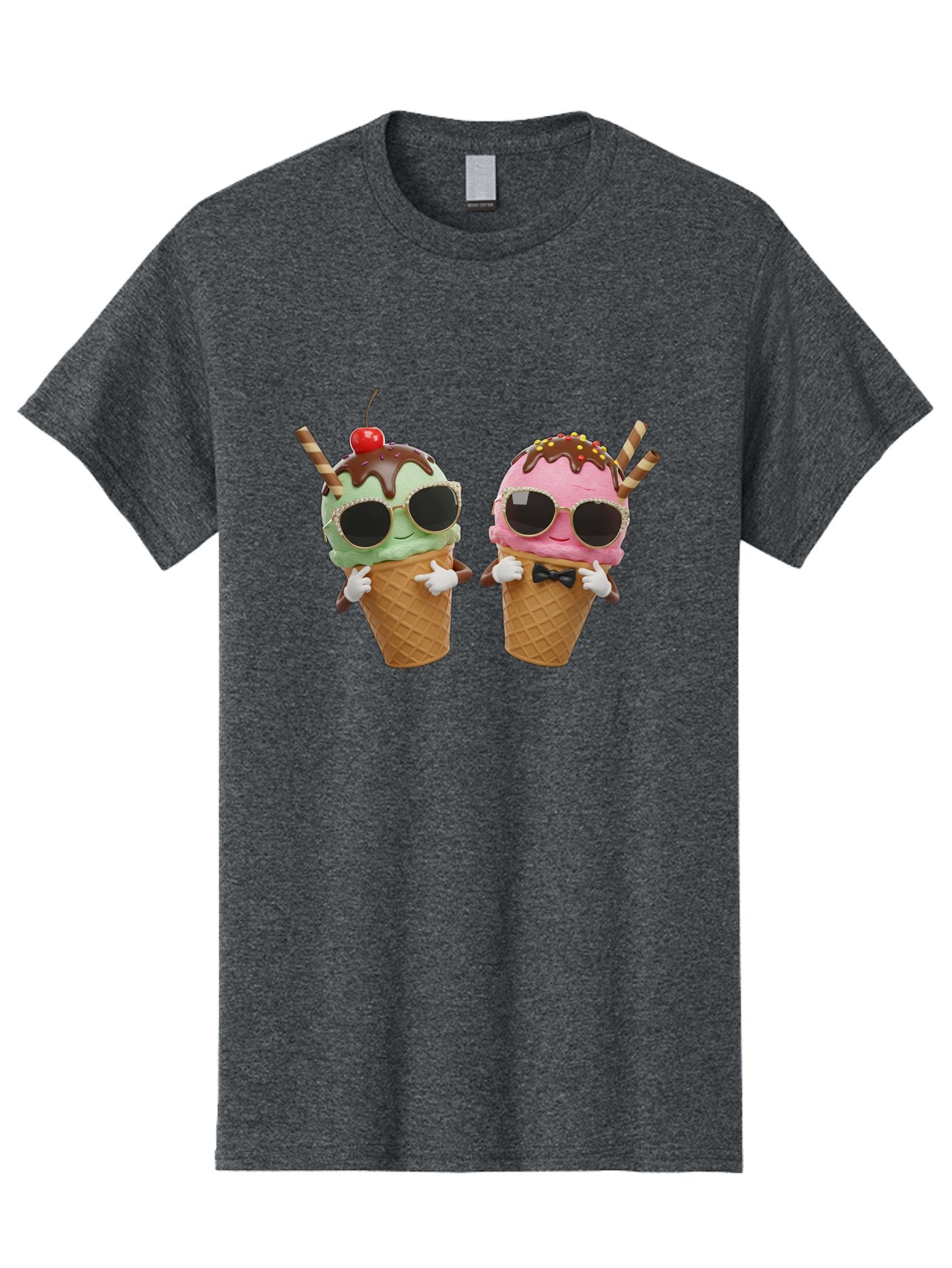 Cool-Ice-Cream-Cones-1 Men'S Graphic Tee, 100% Cotton, Comfortable Casual Summer Wear, Machine Washable, Fun Ice Cream, Cool Treats, Waffle Cones, Mint Ice Cream, Strawberry Ice Cream, Chocolate Sauce, Sunglasses, Playful Accessories, Baa401 15