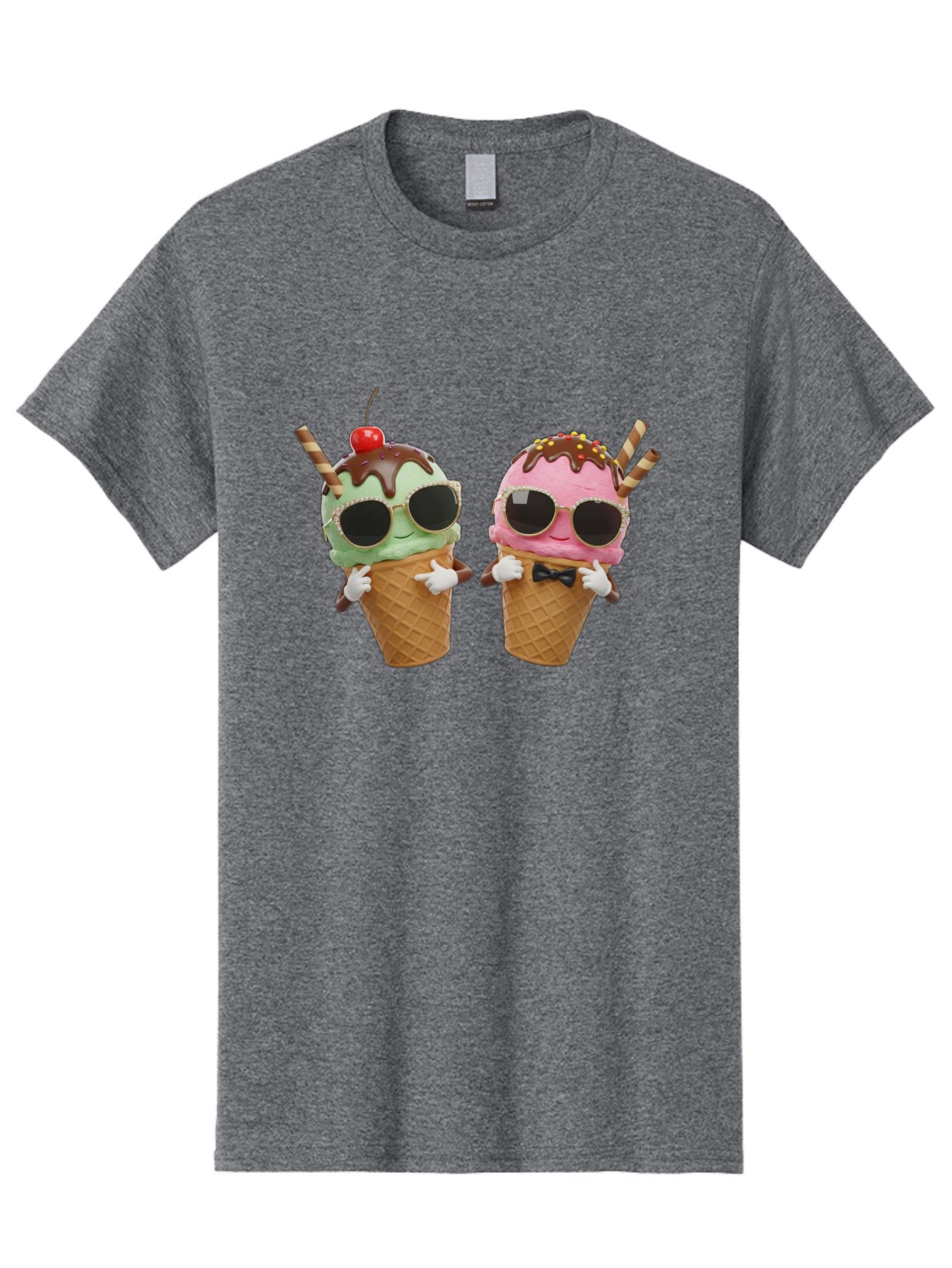 Cool-Ice-Cream-Cones-1 Men'S Graphic Tee, 100% Cotton, Comfortable Casual Summer Wear, Machine Washable, Fun Ice Cream, Cool Treats, Waffle Cones, Mint Ice Cream, Strawberry Ice Cream, Chocolate Sauce, Sunglasses, Playful Accessories, Baa401 14