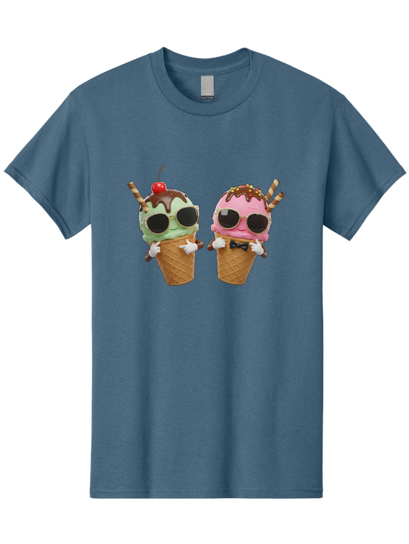 Cool-Ice-Cream-Cones-1 Men'S Graphic Tee, 100% Cotton, Comfortable Casual Summer Wear, Machine Washable, Fun Ice Cream, Cool Treats, Waffle Cones, Mint Ice Cream, Strawberry Ice Cream, Chocolate Sauce, Sunglasses, Playful Accessories, Baa401 4