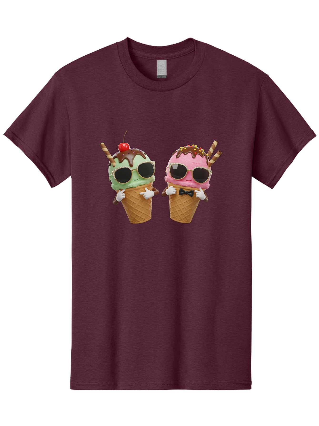 Cool-Ice-Cream-Cones-1 Men'S Graphic Tee, 100% Cotton, Comfortable Casual Summer Wear, Machine Washable, Fun Ice Cream, Cool Treats, Waffle Cones, Mint Ice Cream, Strawberry Ice Cream, Chocolate Sauce, Sunglasses, Playful Accessories, Baa401 9