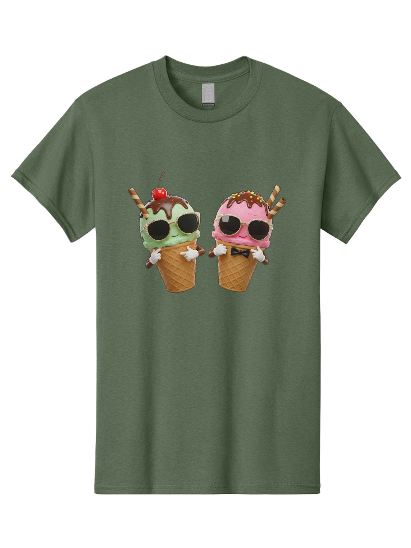 Cool-Ice-Cream-Cones-1 Men'S Graphic Tee, 100% Cotton, Comfortable Casual Summer Wear, Machine Washable, Fun Ice Cream, Cool Treats, Waffle Cones, Mint Ice Cream, Strawberry Ice Cream, Chocolate Sauce, Sunglasses, Playful Accessories, Baa401 8