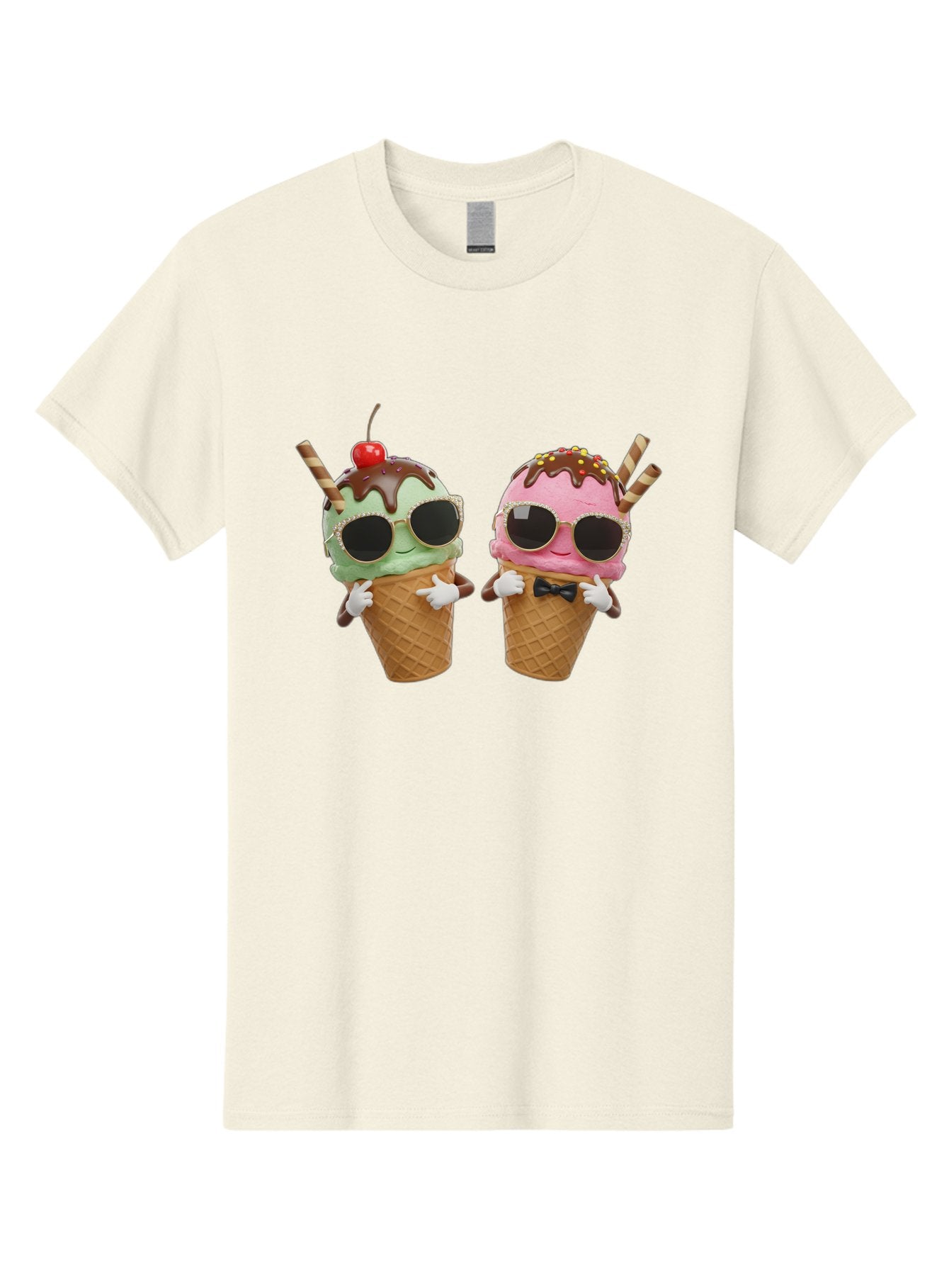 Cool-Ice-Cream-Cones-1 Men'S Graphic Tee, 100% Cotton, Comfortable Casual Summer Wear, Machine Washable, Fun Ice Cream, Cool Treats, Waffle Cones, Mint Ice Cream, Strawberry Ice Cream, Chocolate Sauce, Sunglasses, Playful Accessories, Baa401 3