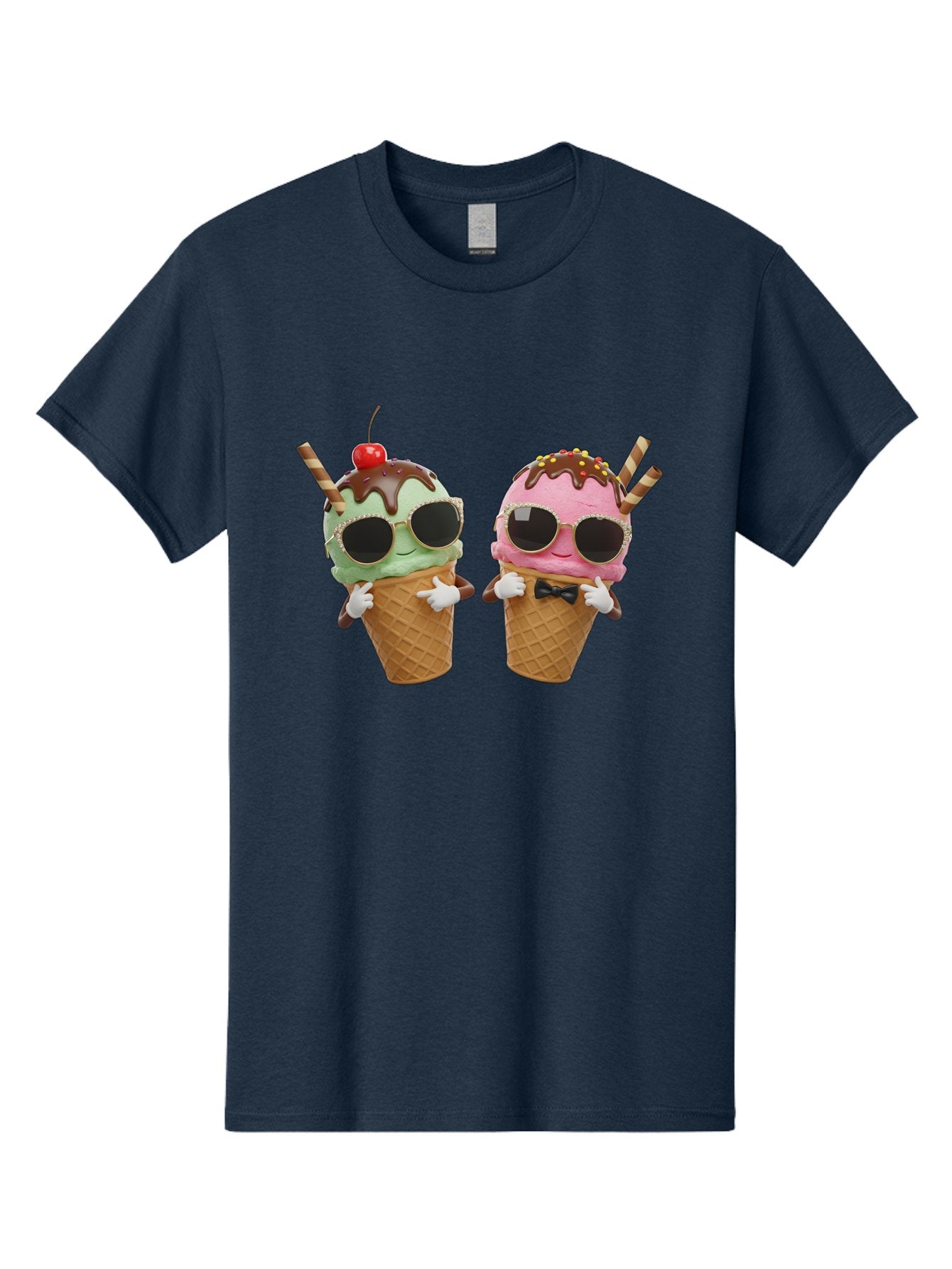 Cool-Ice-Cream-Cones-1 Men'S Graphic Tee, 100% Cotton, Comfortable Casual Summer Wear, Machine Washable, Fun Ice Cream, Cool Treats, Waffle Cones, Mint Ice Cream, Strawberry Ice Cream, Chocolate Sauce, Sunglasses, Playful Accessories, Baa401 11