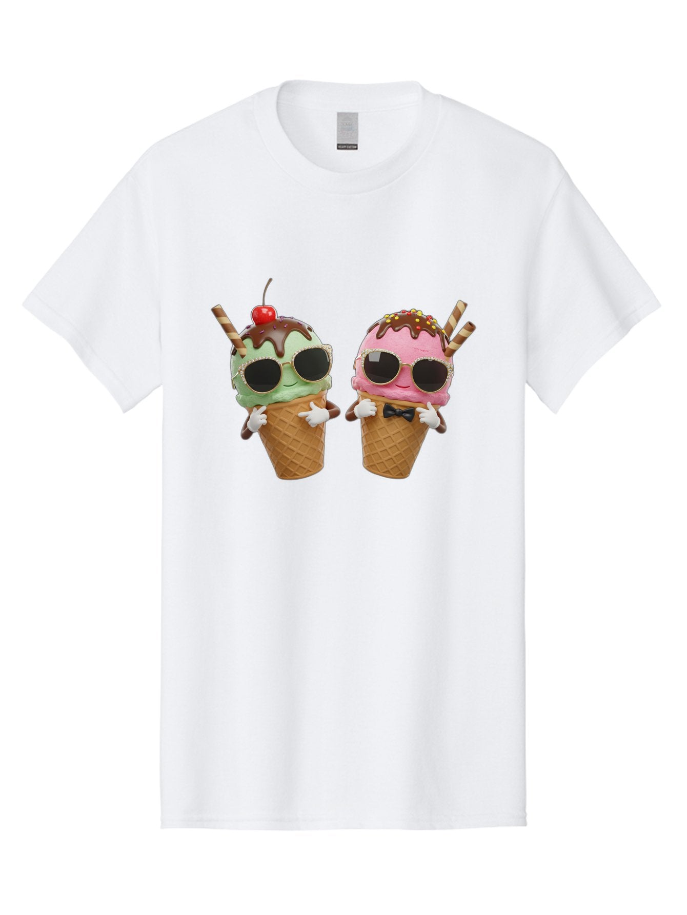 Cool-Ice-Cream-Cones-1 Men'S Graphic Tee, 100% Cotton, Comfortable Casual Summer Wear, Machine Washable, Fun Ice Cream, Cool Treats, Waffle Cones, Mint Ice Cream, Strawberry Ice Cream, Chocolate Sauce, Sunglasses, Playful Accessories, Baa401 12