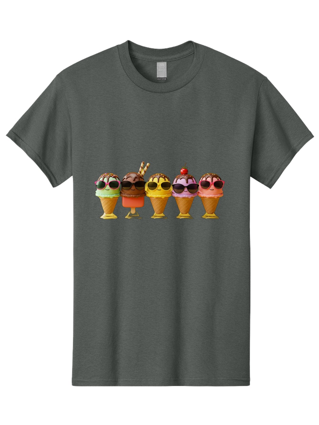Cool-Ice-Cream-Cones Men'S Graphic Tee, 100% Cotton, Comfortable Casual Summer Wear, Machine Washable, Ice Cream Cones, Sunglasses, Cartoon Characters, Colorful Desserts, Sweet Treats, Fun Food, Happy Vibes, Summer Fun, Cool Cones Baa402 4