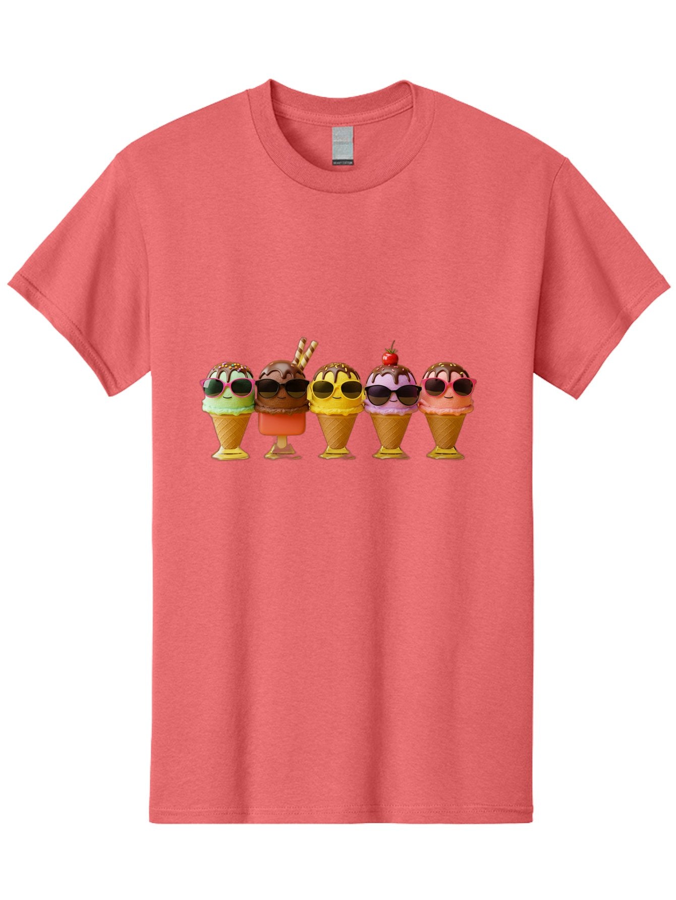 Cool-Ice-Cream-Cones Men'S Graphic Tee, 100% Cotton, Comfortable Casual Summer Wear, Machine Washable, Ice Cream Cones, Sunglasses, Cartoon Characters, Colorful Desserts, Sweet Treats, Fun Food, Happy Vibes, Summer Fun, Cool Cones Baa402 7