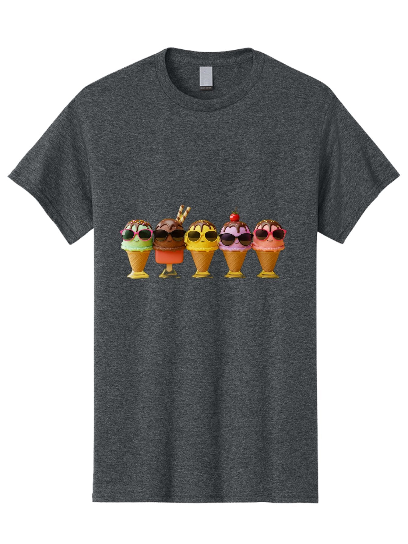 Cool-Ice-Cream-Cones Men'S Graphic Tee, 100% Cotton, Comfortable Casual Summer Wear, Machine Washable, Ice Cream Cones, Sunglasses, Cartoon Characters, Colorful Desserts, Sweet Treats, Fun Food, Happy Vibes, Summer Fun, Cool Cones Baa402 6