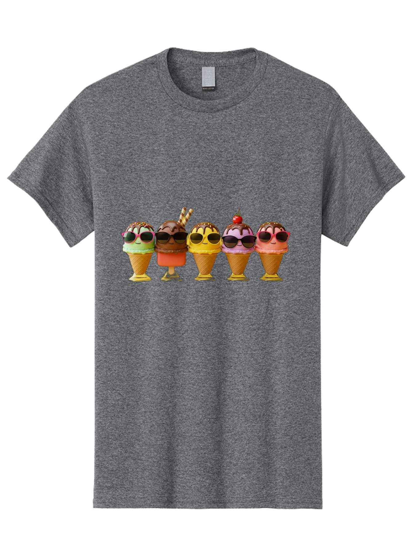Cool-Ice-Cream-Cones Men'S Graphic Tee, 100% Cotton, Comfortable Casual Summer Wear, Machine Washable, Ice Cream Cones, Sunglasses, Cartoon Characters, Colorful Desserts, Sweet Treats, Fun Food, Happy Vibes, Summer Fun, Cool Cones Baa402