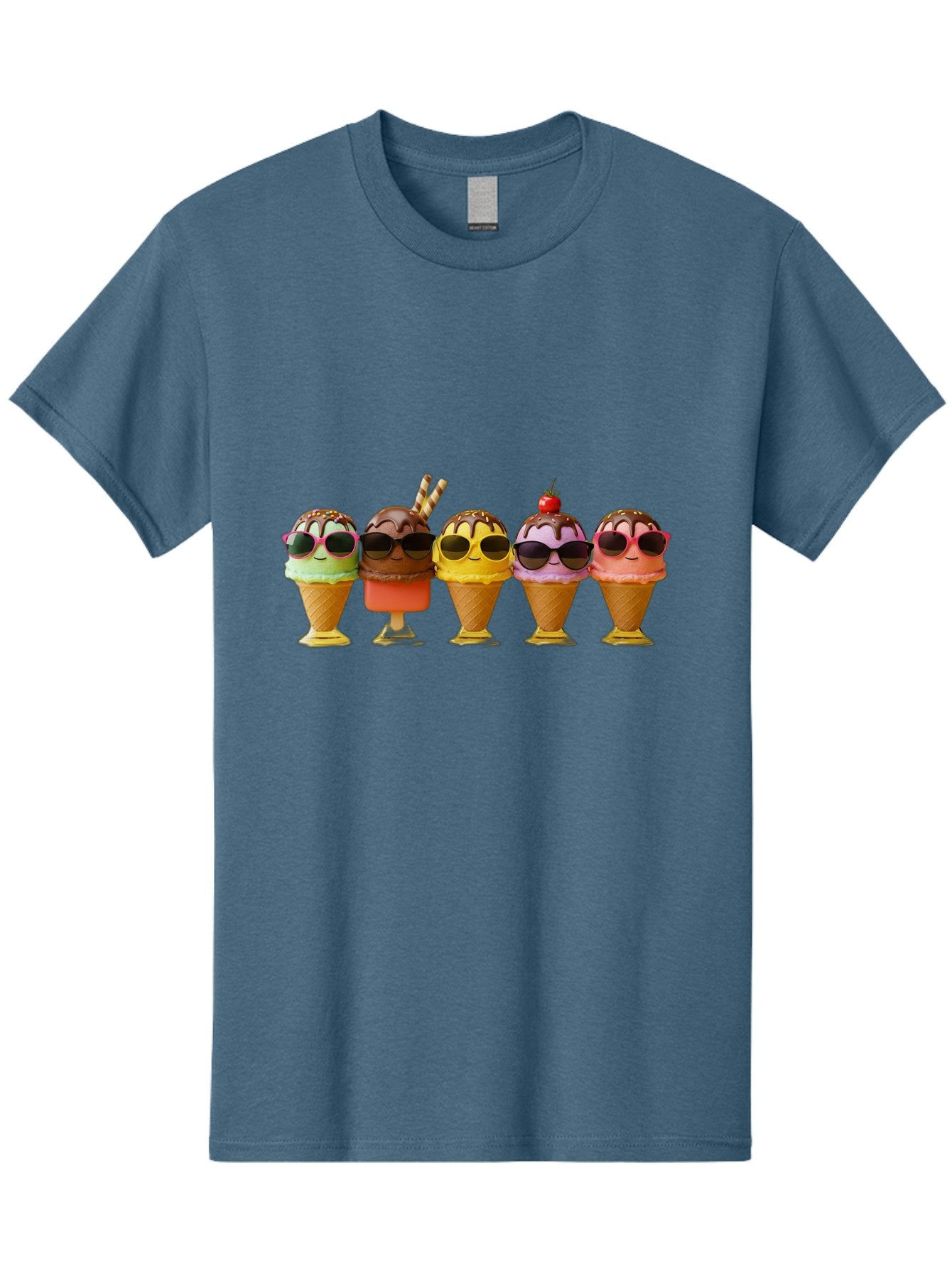 Cool-Ice-Cream-Cones Men'S Graphic Tee, 100% Cotton, Comfortable Casual Summer Wear, Machine Washable, Ice Cream Cones, Sunglasses, Cartoon Characters, Colorful Desserts, Sweet Treats, Fun Food, Happy Vibes, Summer Fun, Cool Cones Baa402 11