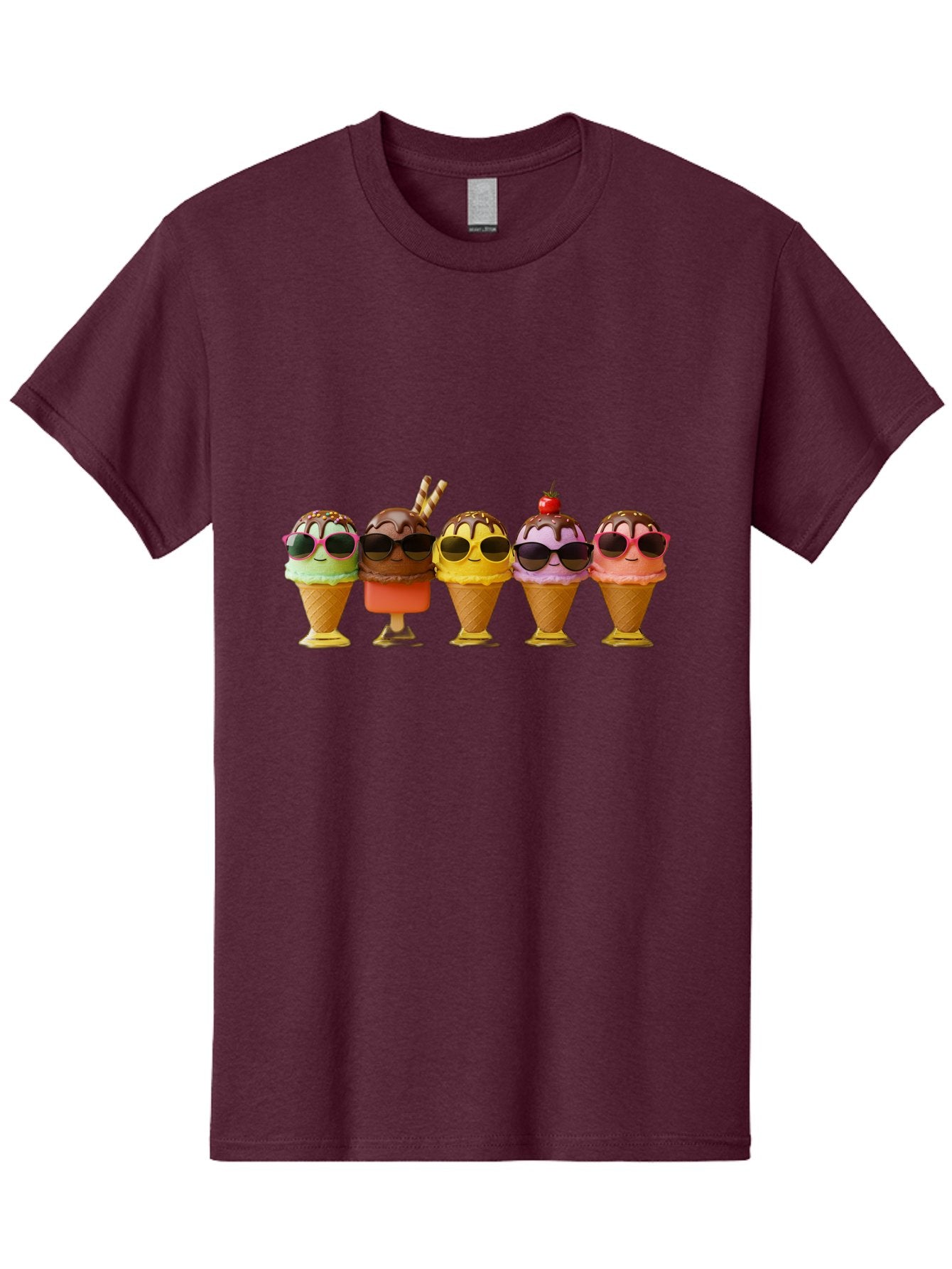 Cool-Ice-Cream-Cones Men'S Graphic Tee, 100% Cotton, Comfortable Casual Summer Wear, Machine Washable, Ice Cream Cones, Sunglasses, Cartoon Characters, Colorful Desserts, Sweet Treats, Fun Food, Happy Vibes, Summer Fun, Cool Cones Baa402