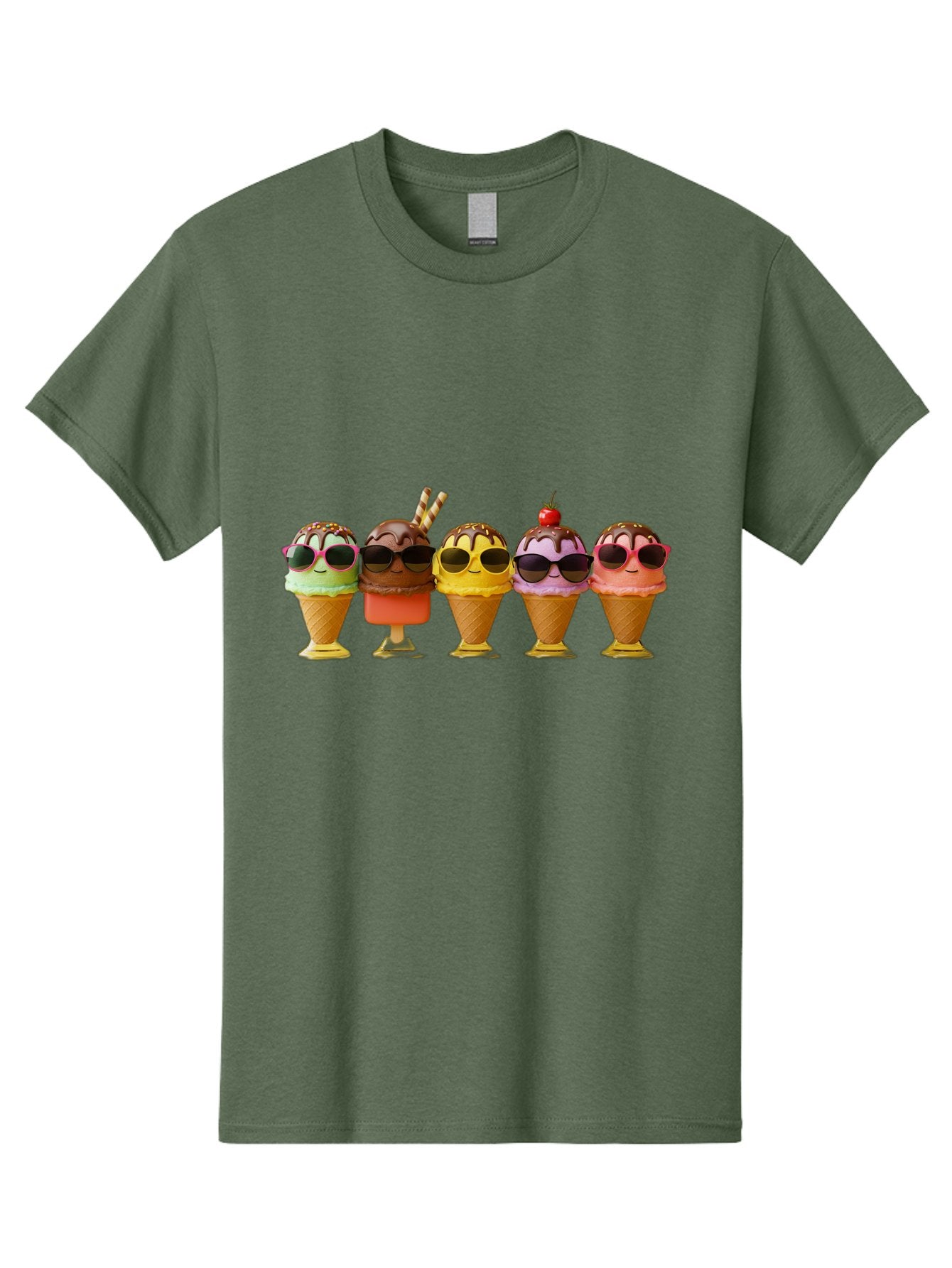 Cool-Ice-Cream-Cones Men'S Graphic Tee, 100% Cotton, Comfortable Casual Summer Wear, Machine Washable, Ice Cream Cones, Sunglasses, Cartoon Characters, Colorful Desserts, Sweet Treats, Fun Food, Happy Vibes, Summer Fun, Cool Cones Baa402 12