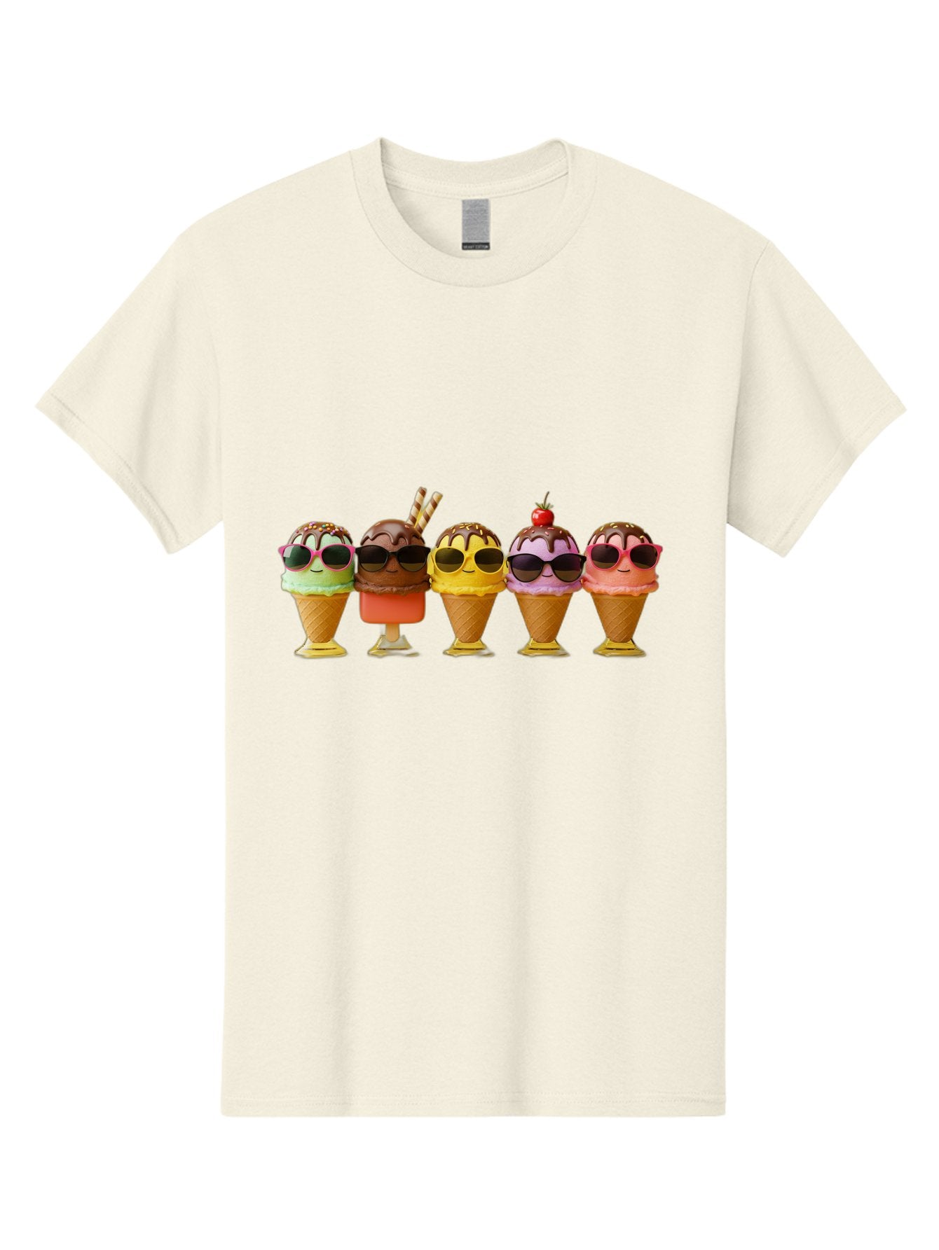 Cool-Ice-Cream-Cones Men'S Graphic Tee, 100% Cotton, Comfortable Casual Summer Wear, Machine Washable, Ice Cream Cones, Sunglasses, Cartoon Characters, Colorful Desserts, Sweet Treats, Fun Food, Happy Vibes, Summer Fun, Cool Cones Baa402 9