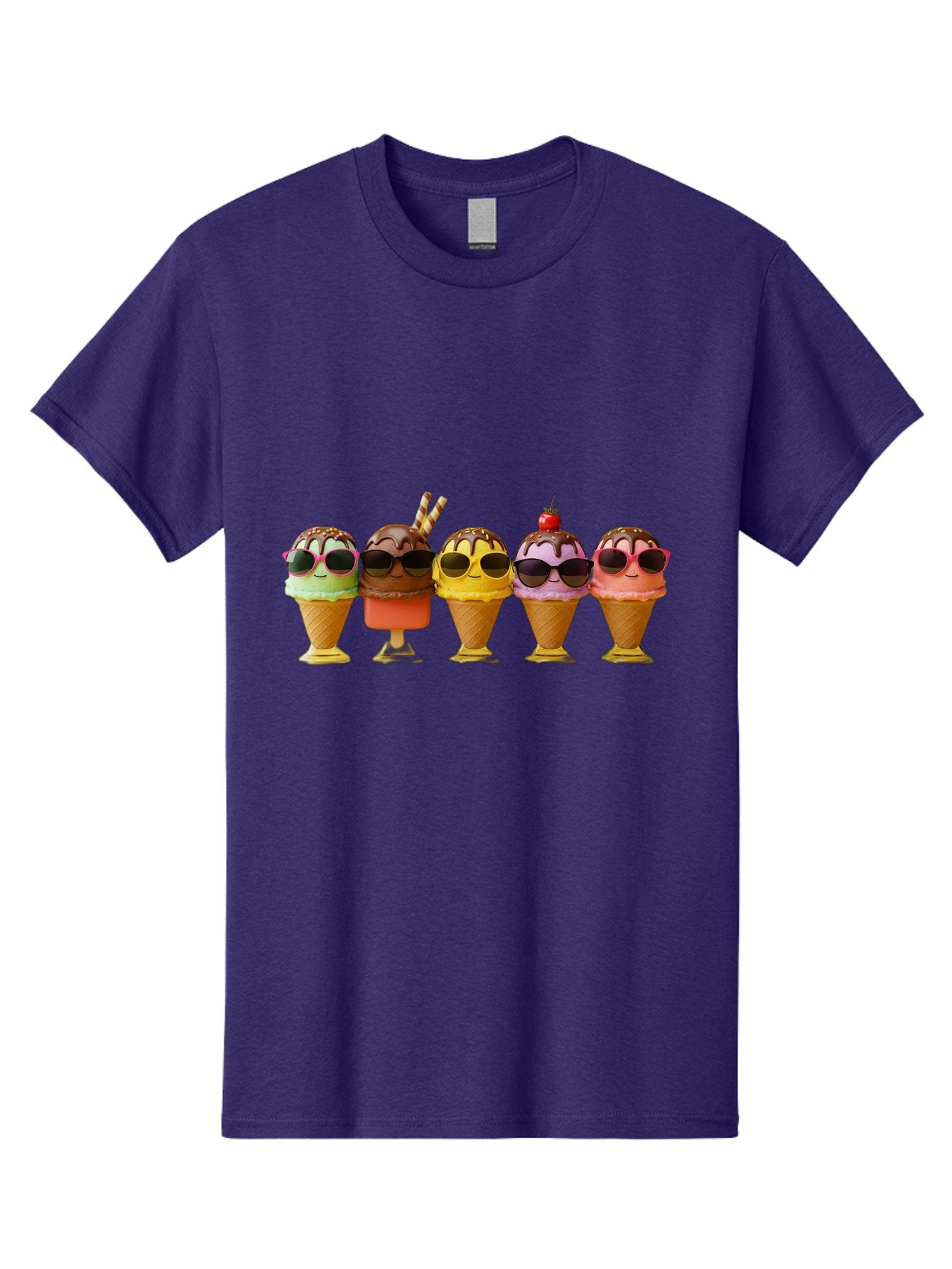 Cool-Ice-Cream-Cones Men'S Graphic Tee, 100% Cotton, Comfortable Casual Summer Wear, Machine Washable, Ice Cream Cones, Sunglasses, Cartoon Characters, Colorful Desserts, Sweet Treats, Fun Food, Happy Vibes, Summer Fun, Cool Cones Baa402 15