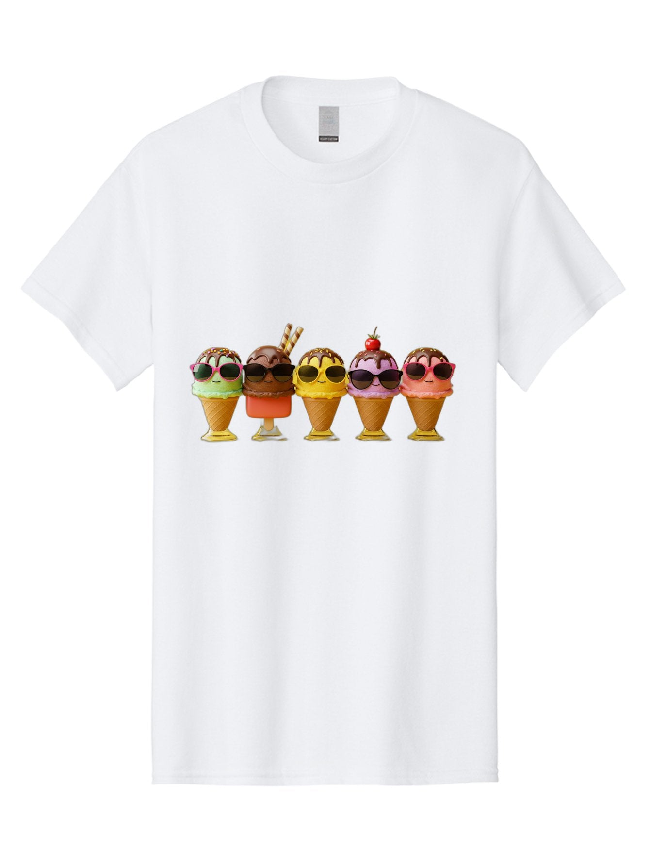 Cool-Ice-Cream-Cones Men'S Graphic Tee, 100% Cotton, Comfortable Casual Summer Wear, Machine Washable, Ice Cream Cones, Sunglasses, Cartoon Characters, Colorful Desserts, Sweet Treats, Fun Food, Happy Vibes, Summer Fun, Cool Cones Baa402 14