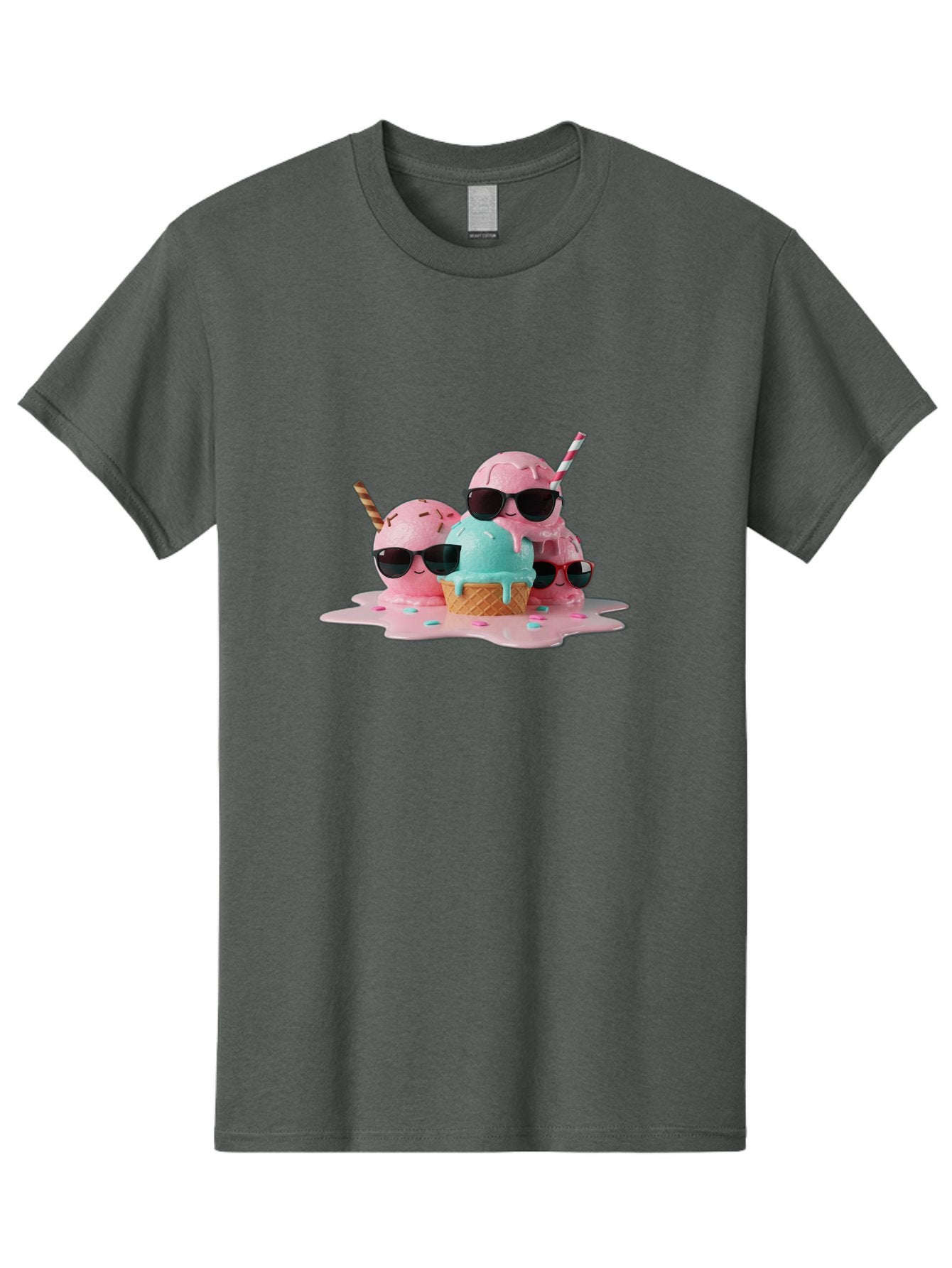 Cool-Ice-Cream Men'S Graphic Tee, 100% Cotton, Comfortable Casual Summer Wear, Machine Washable, Cool Ice Cream, Sunglasses, Pink Ice Cream, Melting Ice Cream, Blue Ice Cream, Sprinkles, Summer Treat, Sweet Dessert, Fun Snack, Cold Treat, Baa403 15