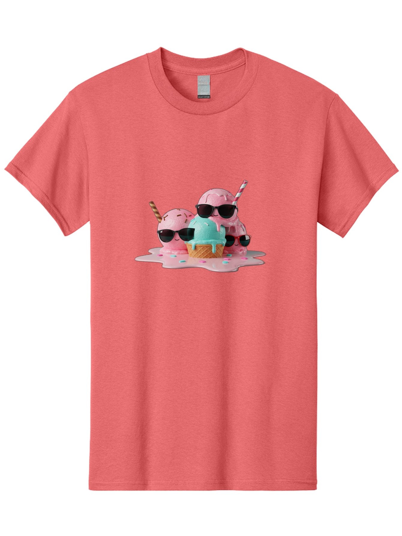 Cool-Ice-Cream Men'S Graphic Tee, 100% Cotton, Comfortable Casual Summer Wear, Machine Washable, Cool Ice Cream, Sunglasses, Pink Ice Cream, Melting Ice Cream, Blue Ice Cream, Sprinkles, Summer Treat, Sweet Dessert, Fun Snack, Cold Treat, Baa403