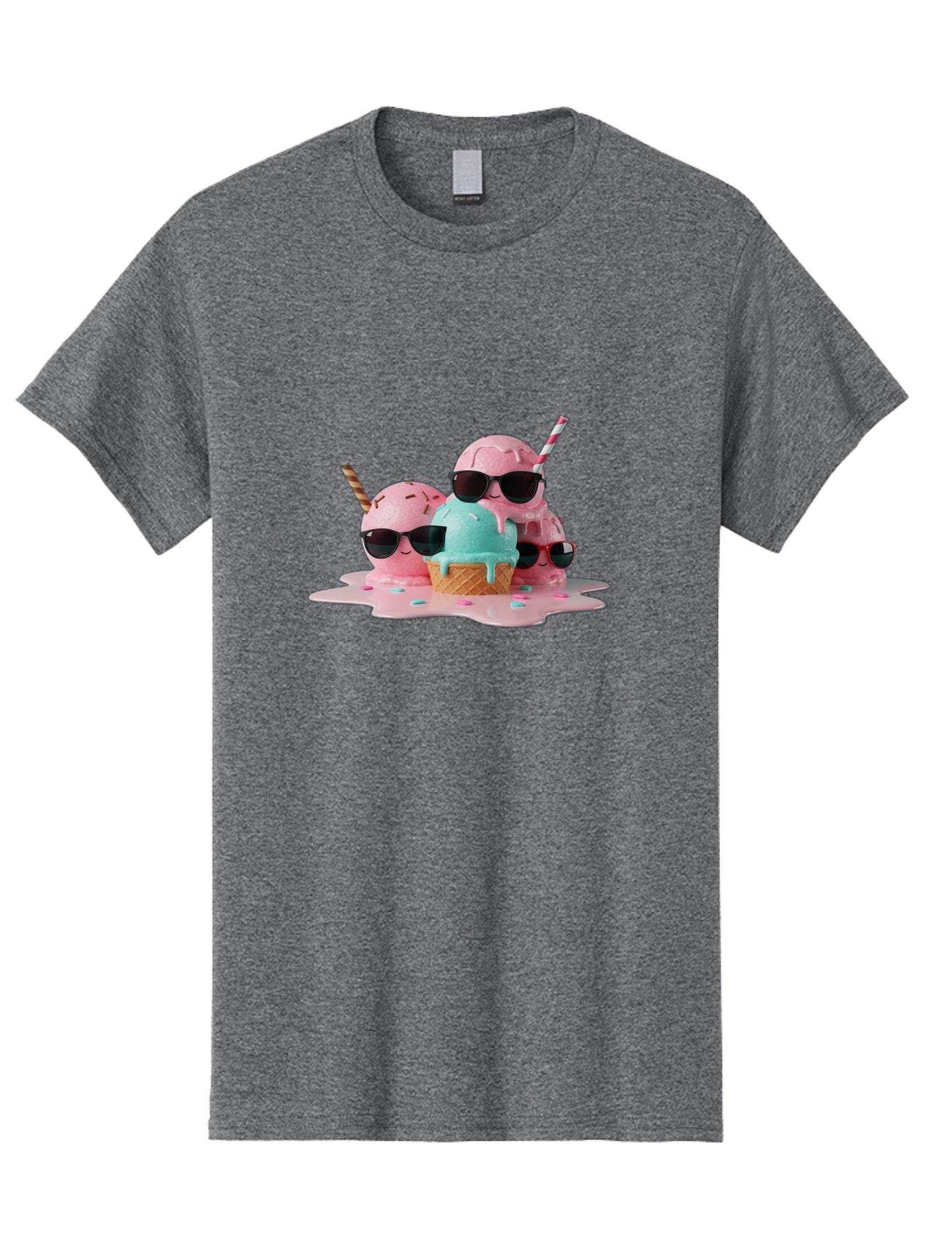 Cool-Ice-Cream Men'S Graphic Tee, 100% Cotton, Comfortable Casual Summer Wear, Machine Washable, Cool Ice Cream, Sunglasses, Pink Ice Cream, Melting Ice Cream, Blue Ice Cream, Sprinkles, Summer Treat, Sweet Dessert, Fun Snack, Cold Treat, Baa403 4