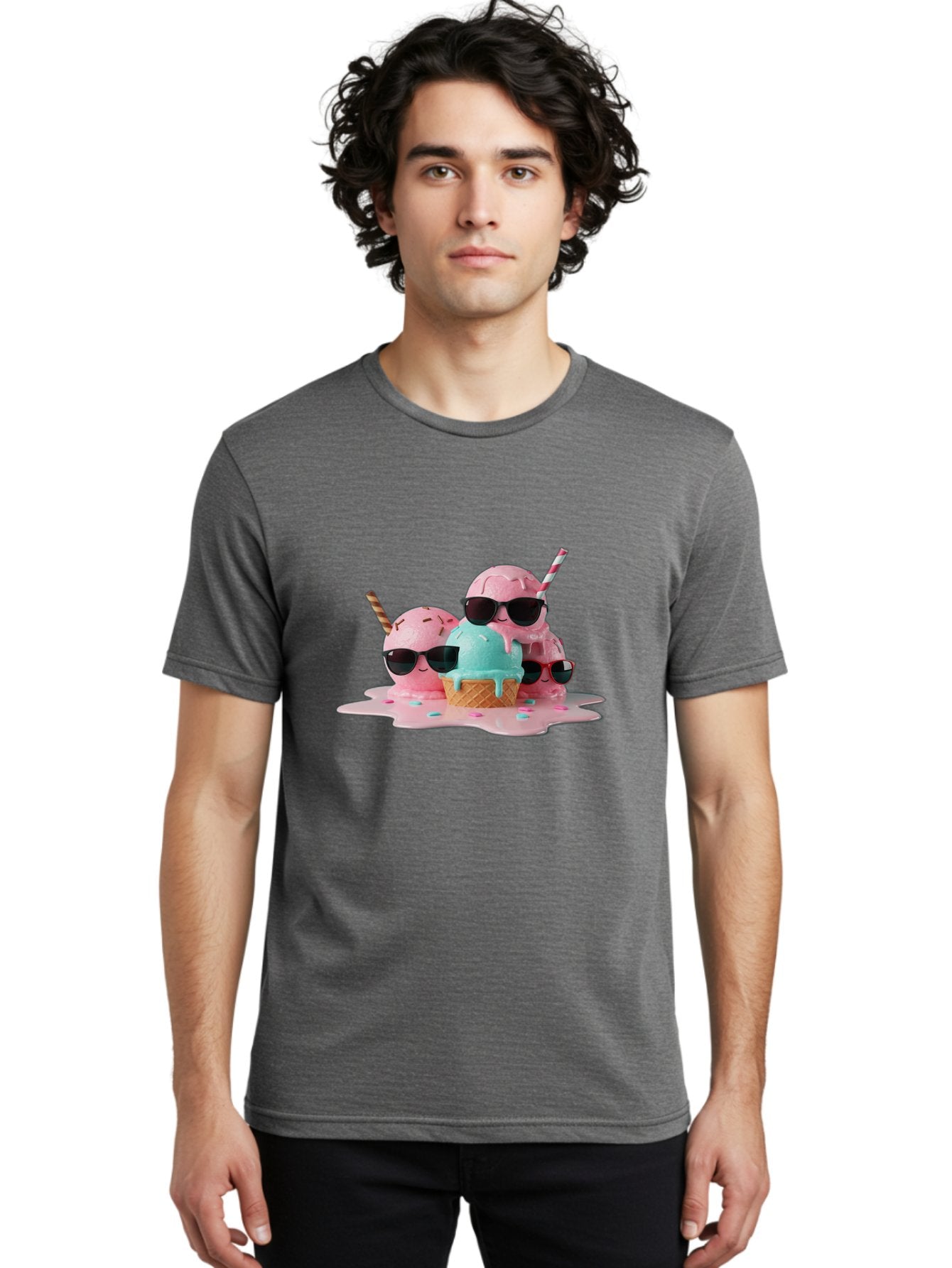 Cool-Ice-Cream Men'S Graphic Tee, 100% Cotton, Comfortable Casual Summer Wear, Machine Washable, Cool Ice Cream, Sunglasses, Pink Ice Cream, Melting Ice Cream, Blue Ice Cream, Sprinkles, Summer Treat, Sweet Dessert, Fun Snack, Cold Treat, Baa403 18