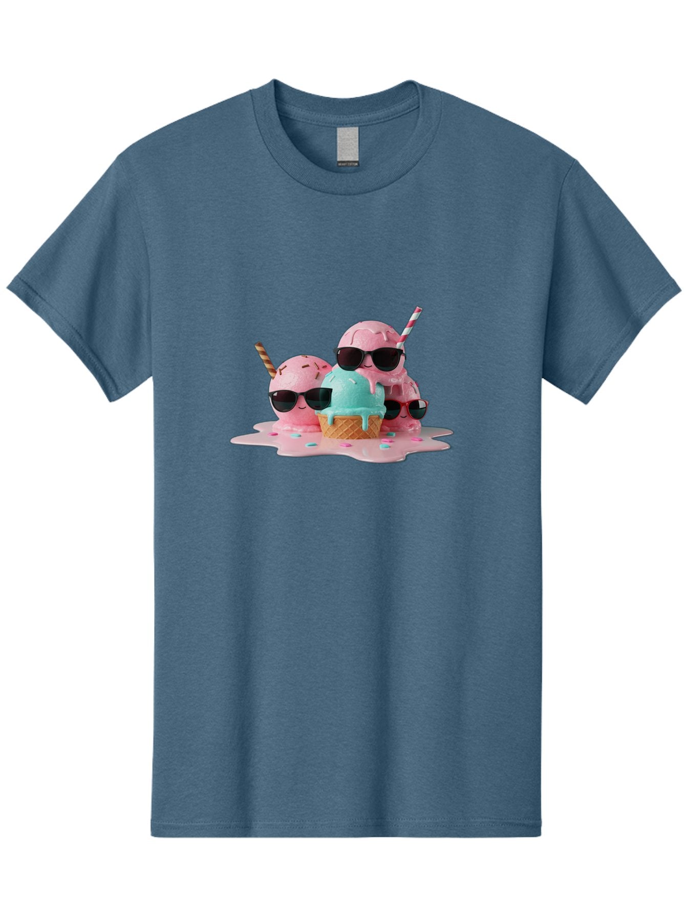 Cool-Ice-Cream Men'S Graphic Tee, 100% Cotton, Comfortable Casual Summer Wear, Machine Washable, Cool Ice Cream, Sunglasses, Pink Ice Cream, Melting Ice Cream, Blue Ice Cream, Sprinkles, Summer Treat, Sweet Dessert, Fun Snack, Cold Treat, Baa403 11