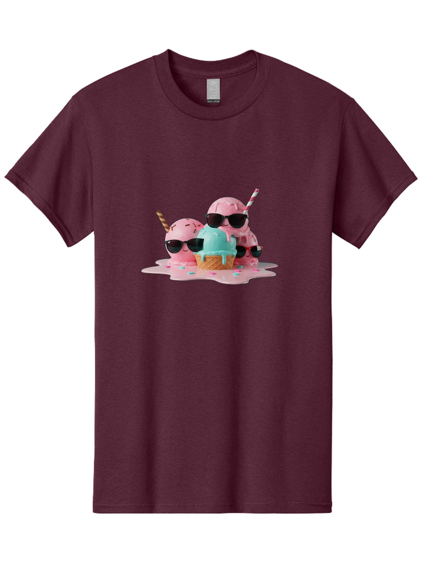Cool-Ice-Cream Men'S Graphic Tee, 100% Cotton, Comfortable Casual Summer Wear, Machine Washable, Cool Ice Cream, Sunglasses, Pink Ice Cream, Melting Ice Cream, Blue Ice Cream, Sprinkles, Summer Treat, Sweet Dessert, Fun Snack, Cold Treat, Baa403 13