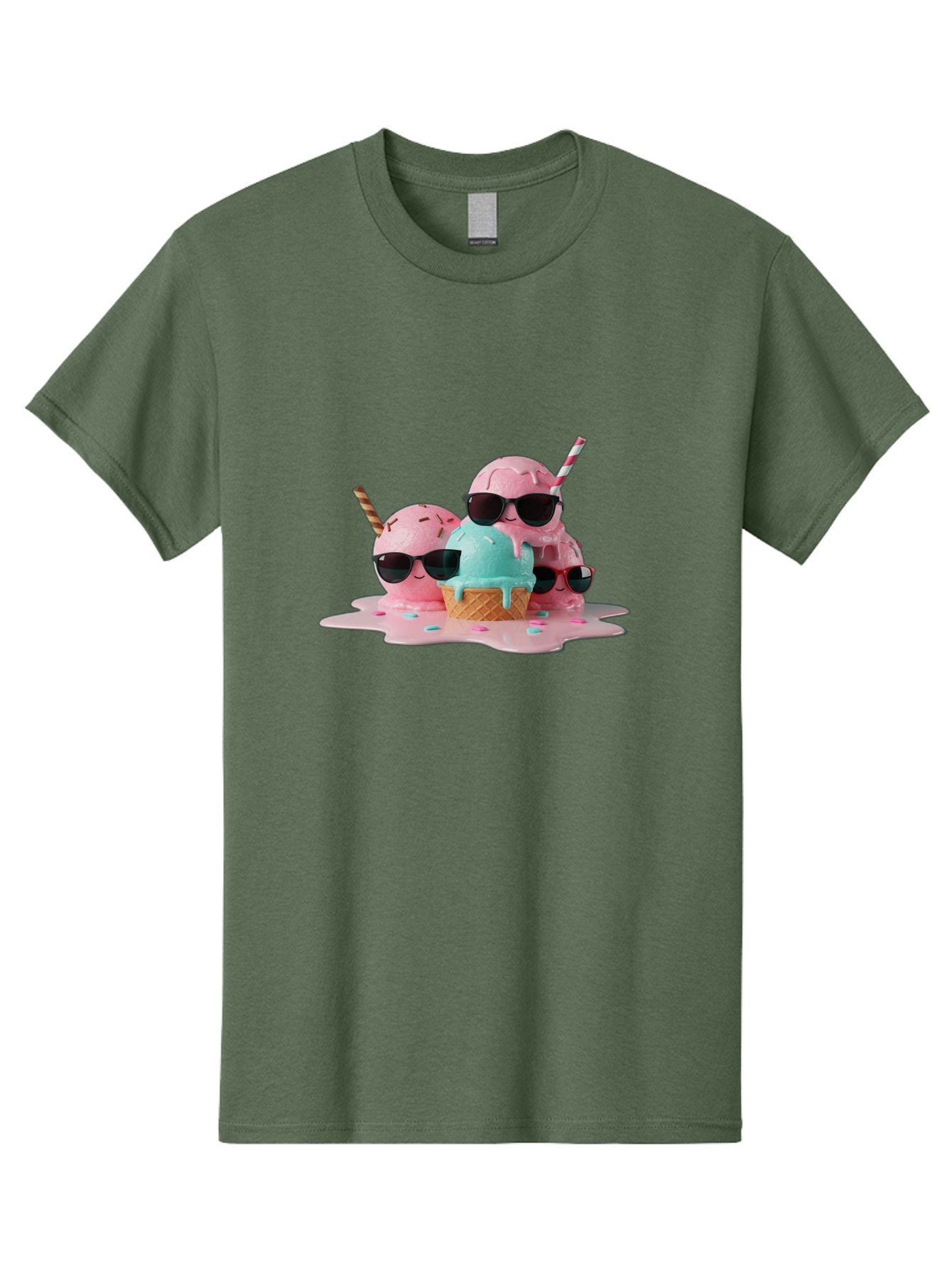 Cool-Ice-Cream Men'S Graphic Tee, 100% Cotton, Comfortable Casual Summer Wear, Machine Washable, Cool Ice Cream, Sunglasses, Pink Ice Cream, Melting Ice Cream, Blue Ice Cream, Sprinkles, Summer Treat, Sweet Dessert, Fun Snack, Cold Treat, Baa403 3