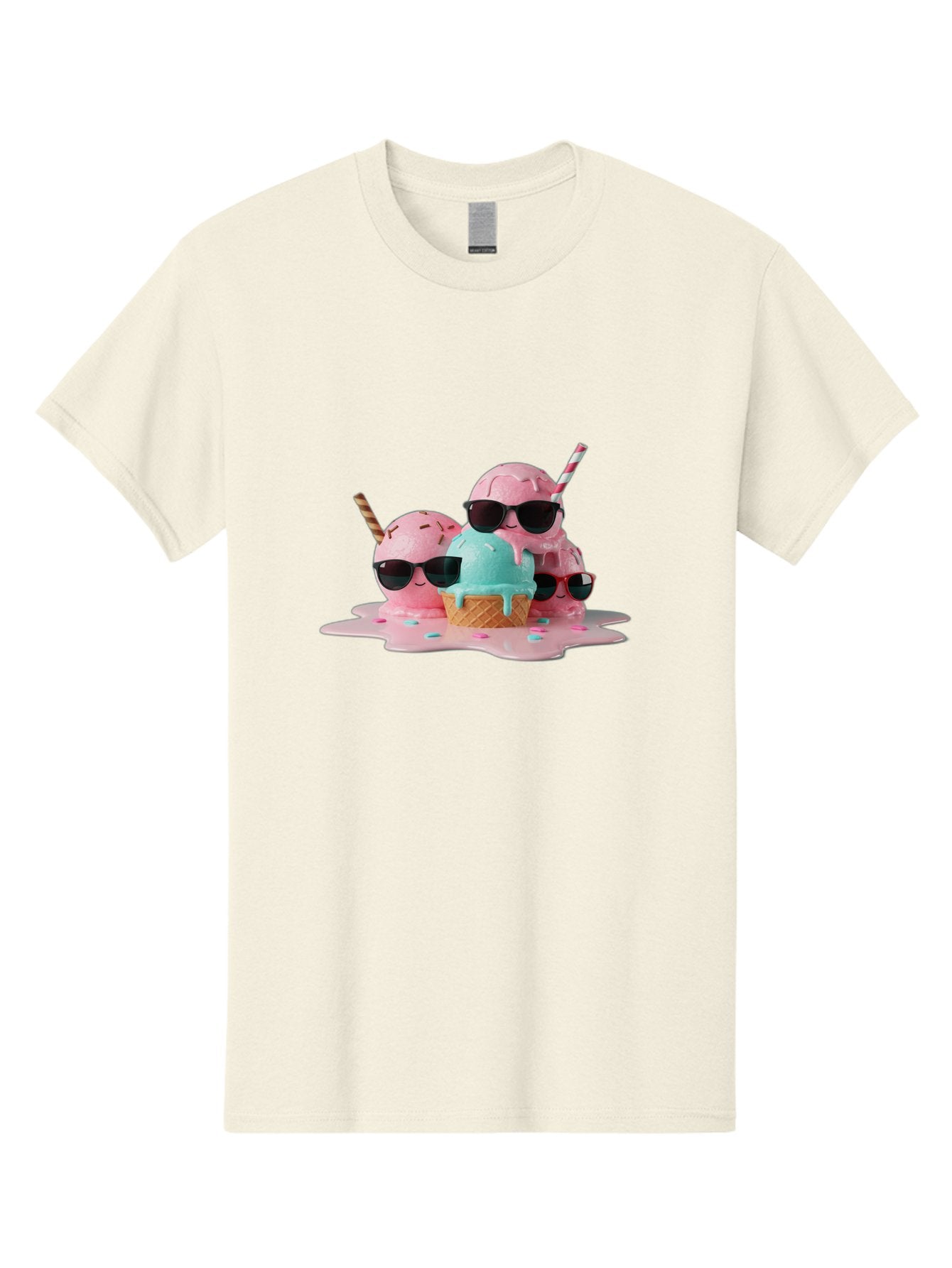 Cool-Ice-Cream Men'S Graphic Tee, 100% Cotton, Comfortable Casual Summer Wear, Machine Washable, Cool Ice Cream, Sunglasses, Pink Ice Cream, Melting Ice Cream, Blue Ice Cream, Sprinkles, Summer Treat, Sweet Dessert, Fun Snack, Cold Treat, Baa403 6