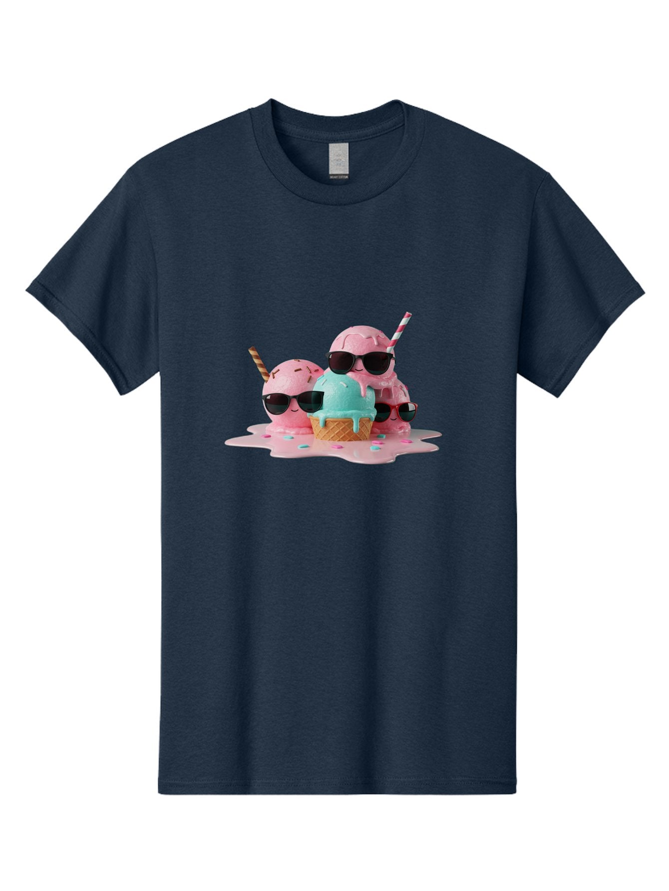 Cool-Ice-Cream Men'S Graphic Tee, 100% Cotton, Comfortable Casual Summer Wear, Machine Washable, Cool Ice Cream, Sunglasses, Pink Ice Cream, Melting Ice Cream, Blue Ice Cream, Sprinkles, Summer Treat, Sweet Dessert, Fun Snack, Cold Treat, Baa403 5
