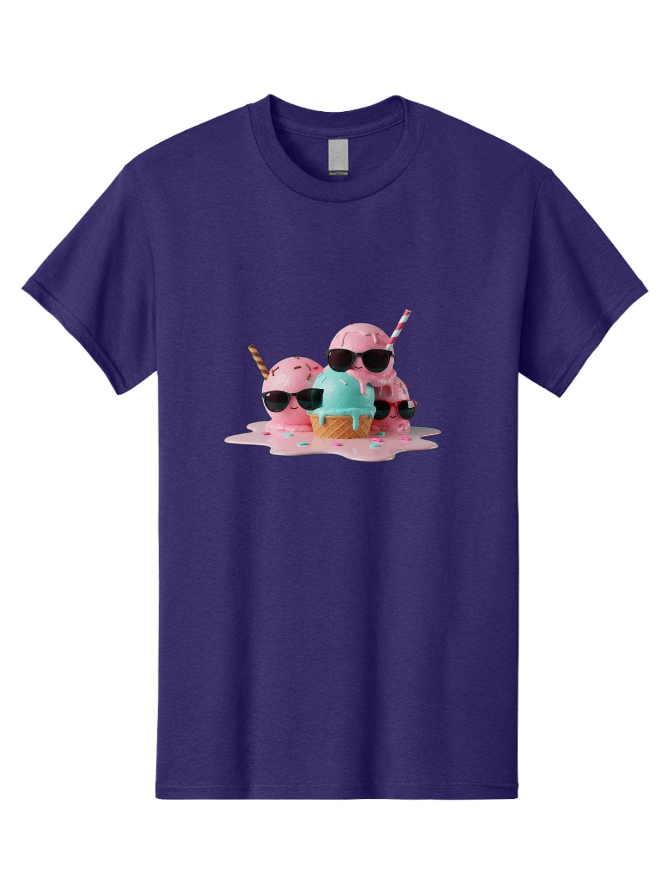 Cool-Ice-Cream Men'S Graphic Tee, 100% Cotton, Comfortable Casual Summer Wear, Machine Washable, Cool Ice Cream, Sunglasses, Pink Ice Cream, Melting Ice Cream, Blue Ice Cream, Sprinkles, Summer Treat, Sweet Dessert, Fun Snack, Cold Treat, Baa403 9
