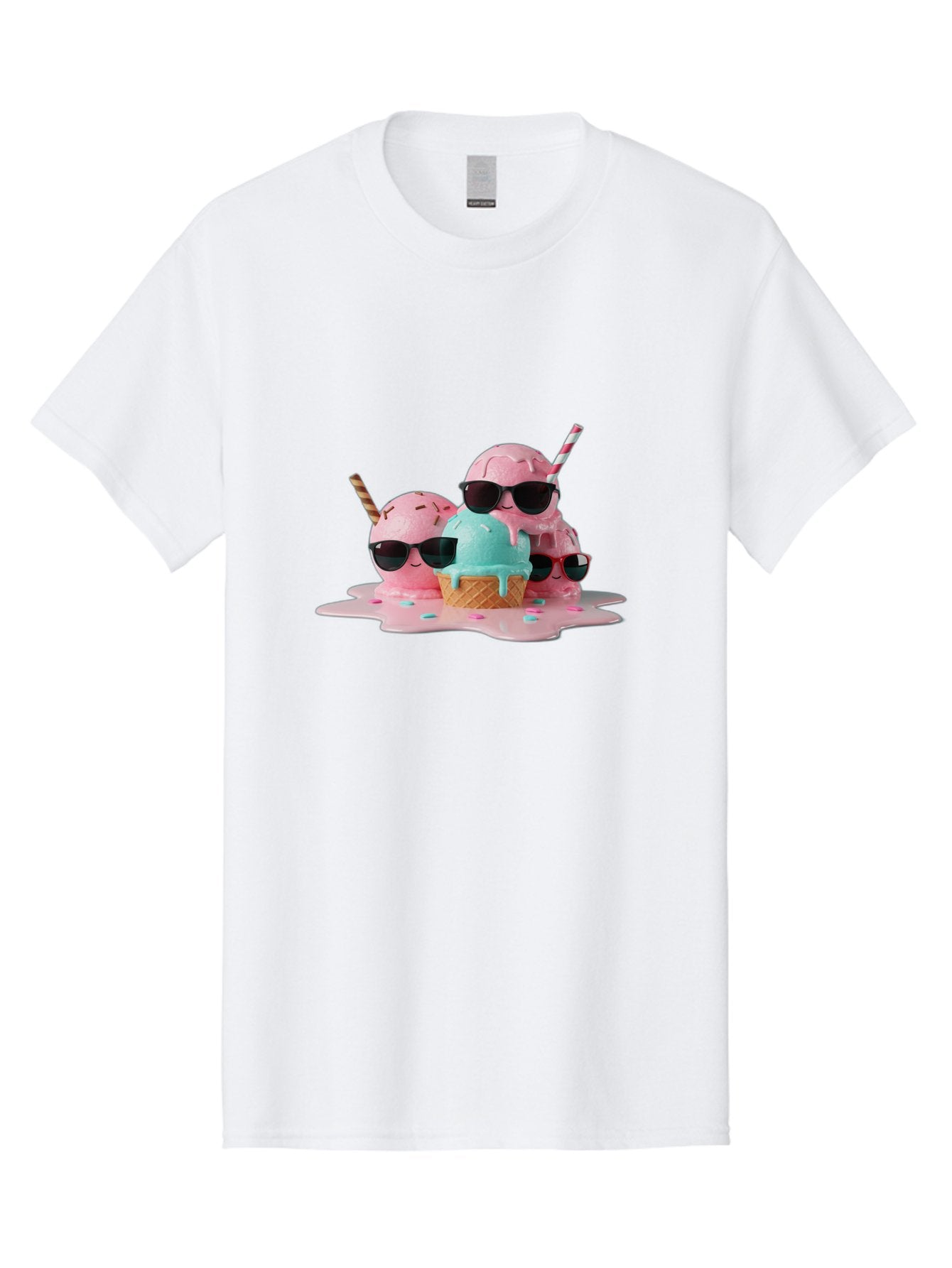 Cool-Ice-Cream Men'S Graphic Tee, 100% Cotton, Comfortable Casual Summer Wear, Machine Washable, Cool Ice Cream, Sunglasses, Pink Ice Cream, Melting Ice Cream, Blue Ice Cream, Sprinkles, Summer Treat, Sweet Dessert, Fun Snack, Cold Treat, Baa403 7