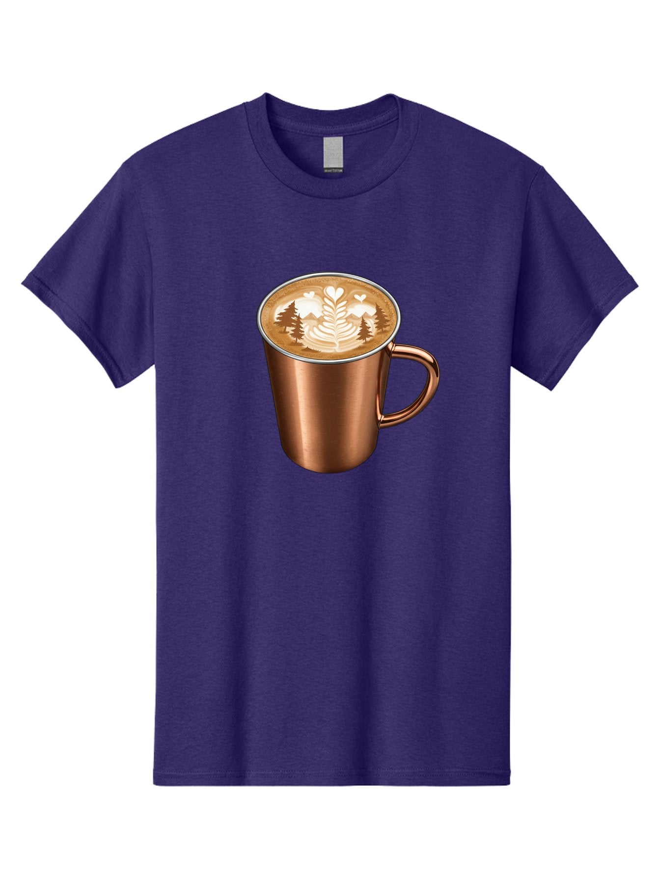 Copper-Coffee-Mug Men'S Graphic Tee, 100% Cotton, Comfortable Casual Summer Wear, Machine Washable, Latte Art, Coffee Drink, Copper Mug, Forest Design, Heart-Shaped Leaves, Coffee Culture, Specialty Coffee, Beverage, Morning Coffee Baa404 12