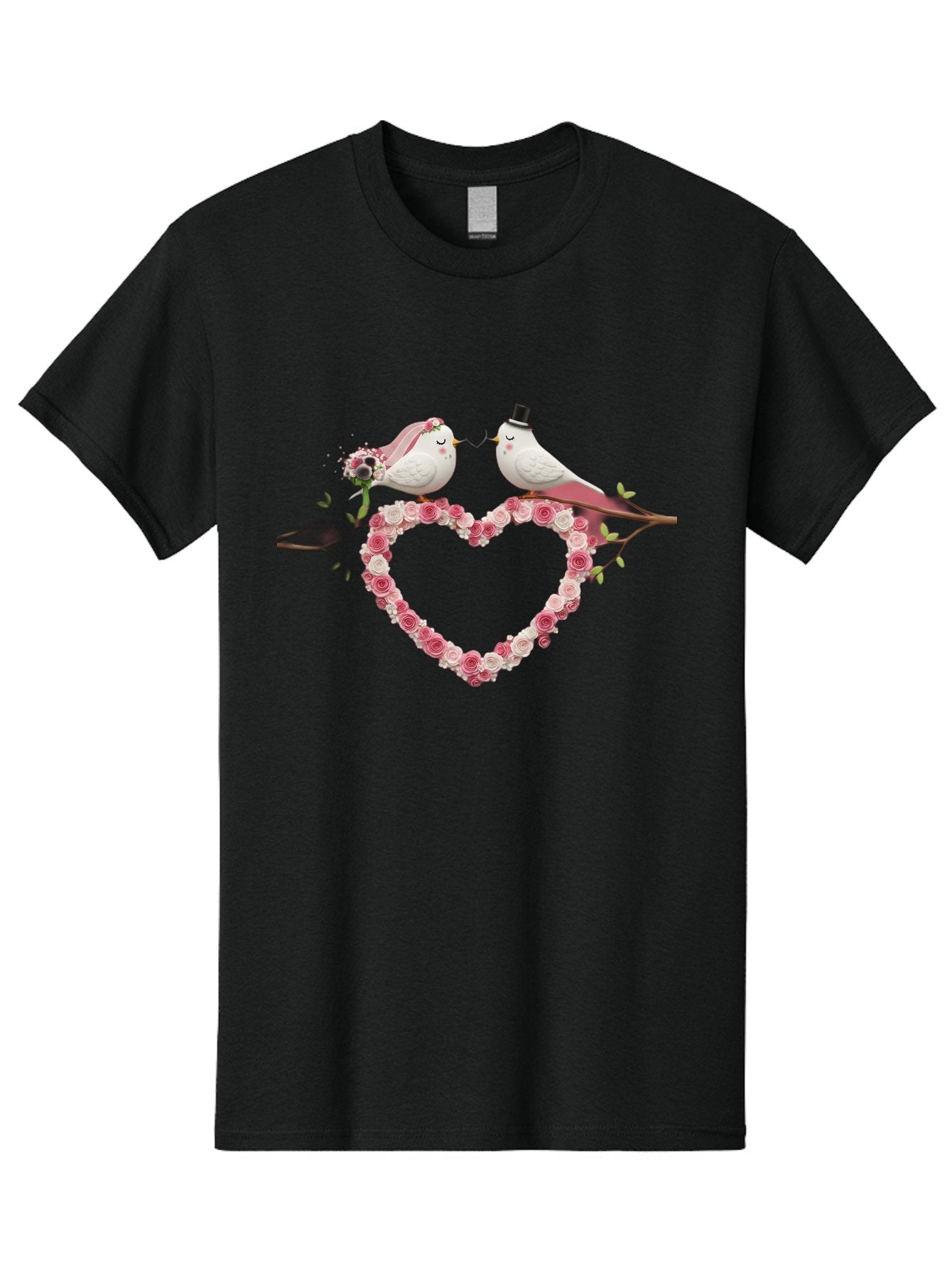 Couple-Birds-Heart Men'S Graphic Tee, 100% Cotton, Comfortable Casual Summer Wear, Machine Washable, Love Birds, Wedding Theme, Heart-Shaped Floral Arrangement, Romantic Couple, Bride And Groom Birds, Floral Heart, Love Symbol, Baa405 3