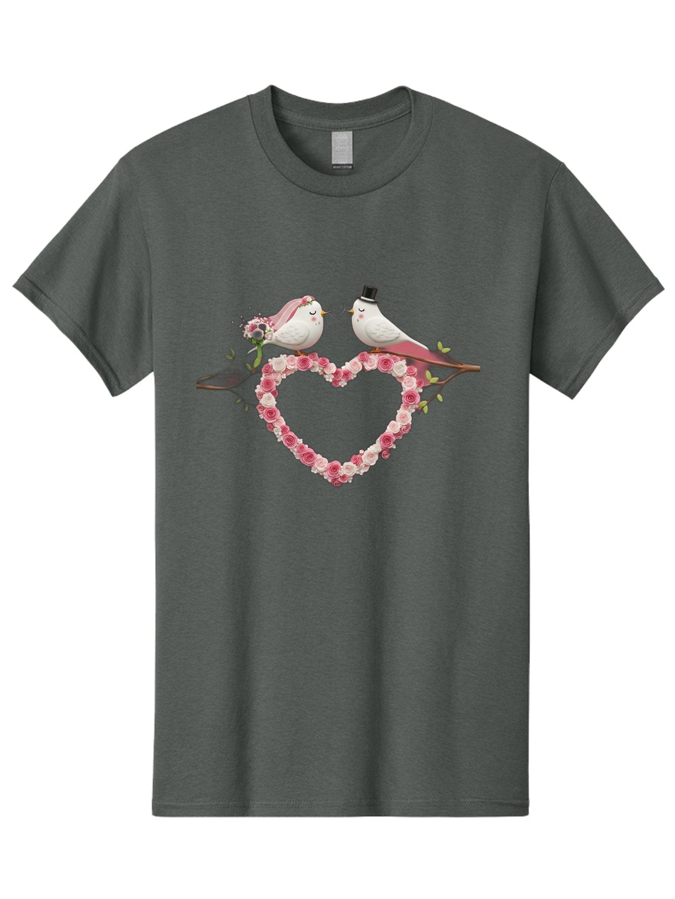 Couple-Birds-Heart Men'S Graphic Tee, 100% Cotton, Comfortable Casual Summer Wear, Machine Washable, Love Birds, Wedding Theme, Heart-Shaped Floral Arrangement, Romantic Couple, Bride And Groom Birds, Floral Heart, Love Symbol, Baa405 10