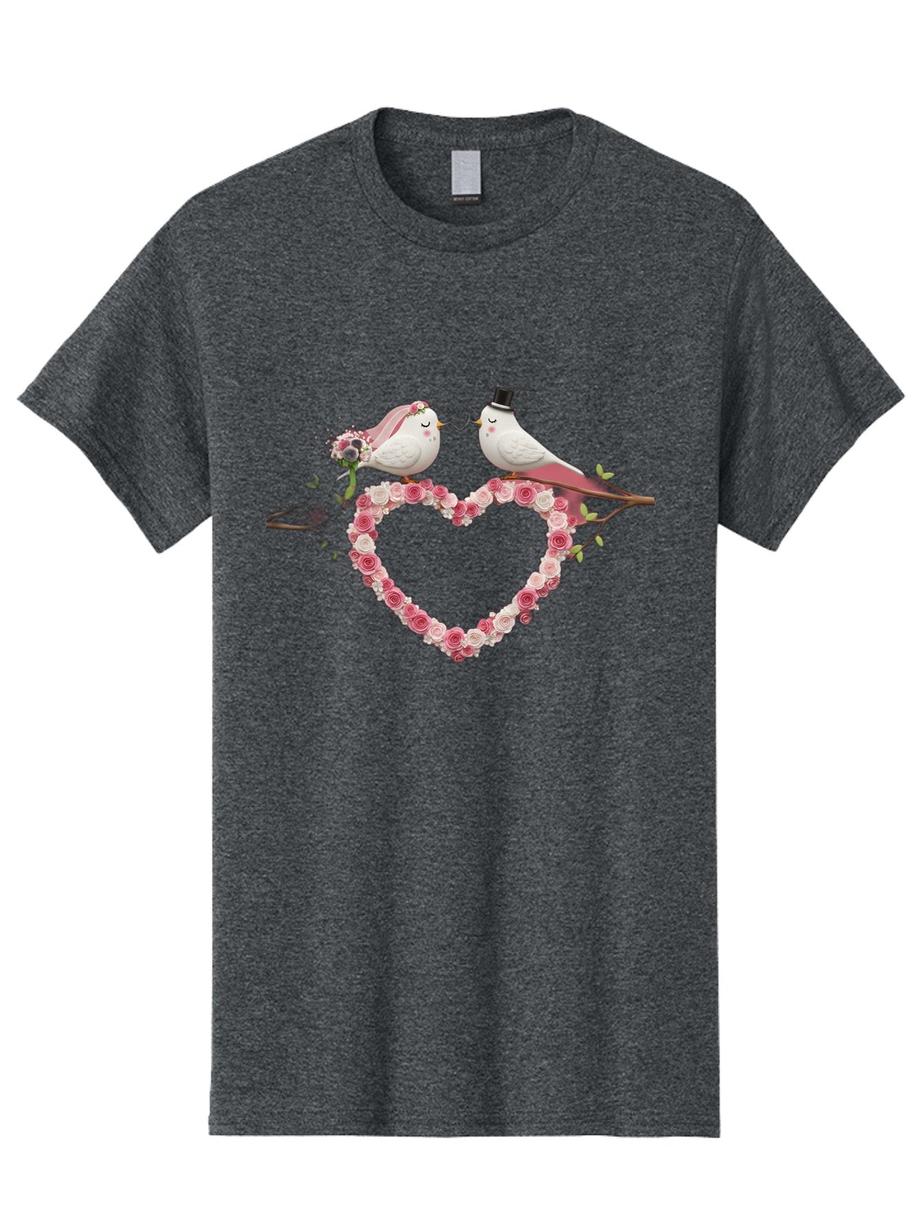 Couple-Birds-Heart Men'S Graphic Tee, 100% Cotton, Comfortable Casual Summer Wear, Machine Washable, Love Birds, Wedding Theme, Heart-Shaped Floral Arrangement, Romantic Couple, Bride And Groom Birds, Floral Heart, Love Symbol, Baa405 6