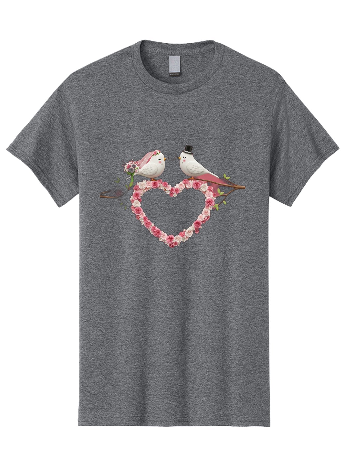 Couple-Birds-Heart Men'S Graphic Tee, 100% Cotton, Comfortable Casual Summer Wear, Machine Washable, Love Birds, Wedding Theme, Heart-Shaped Floral Arrangement, Romantic Couple, Bride And Groom Birds, Floral Heart, Love Symbol, Baa405 4