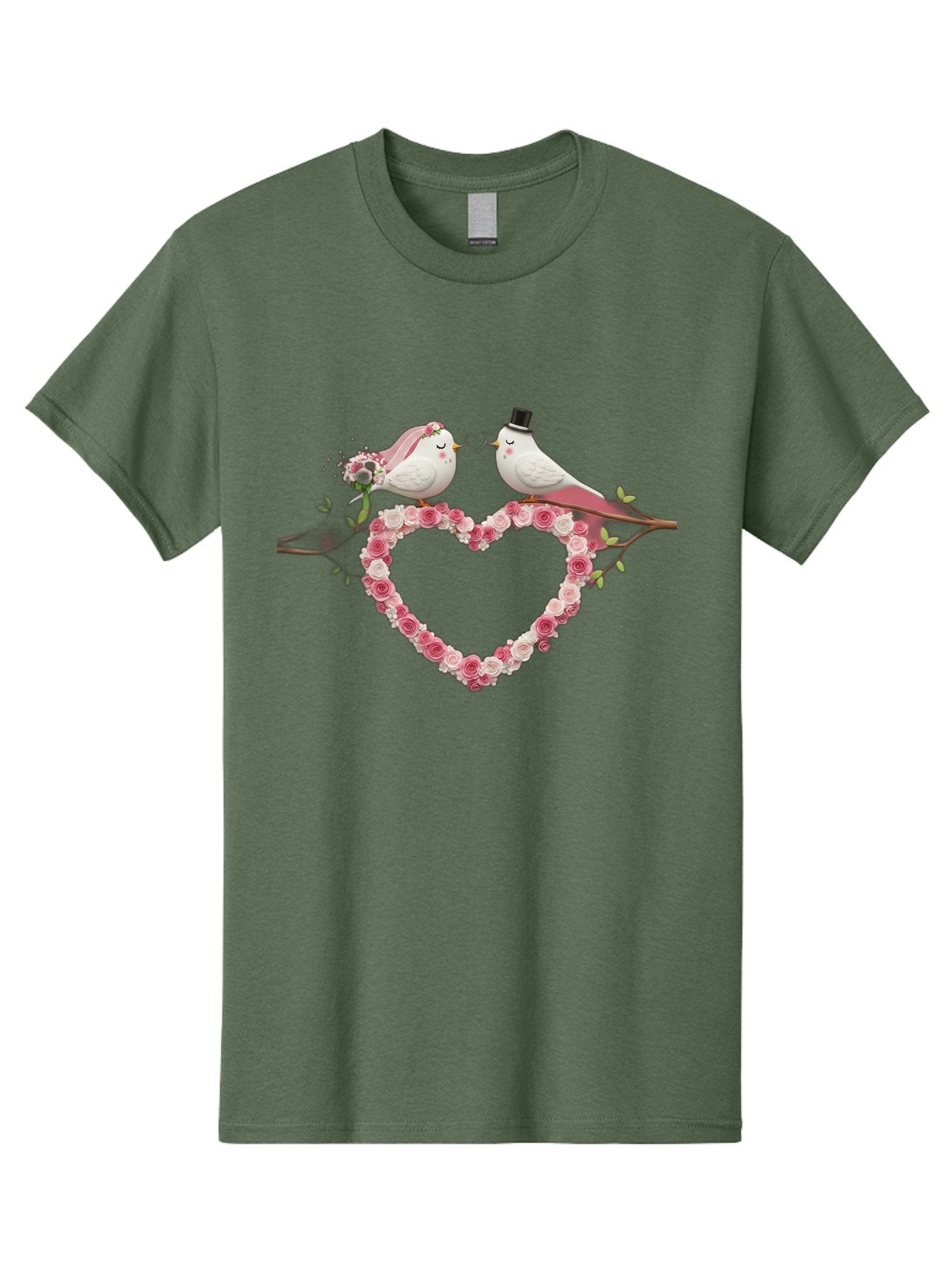Couple-Birds-Heart Men'S Graphic Tee, 100% Cotton, Comfortable Casual Summer Wear, Machine Washable, Love Birds, Wedding Theme, Heart-Shaped Floral Arrangement, Romantic Couple, Bride And Groom Birds, Floral Heart, Love Symbol, Baa405 8