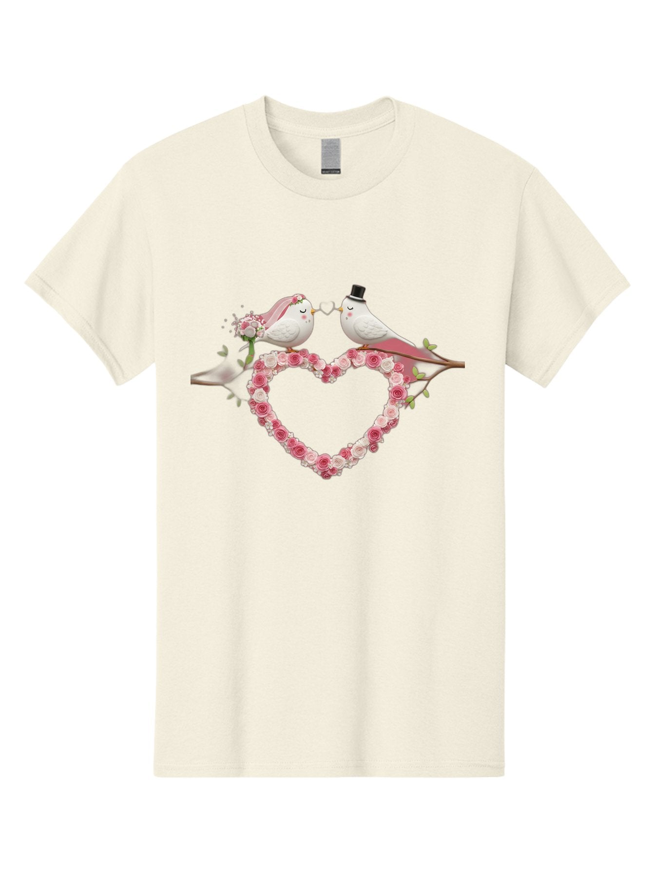 Couple-Birds-Heart Men'S Graphic Tee, 100% Cotton, Comfortable Casual Summer Wear, Machine Washable, Love Birds, Wedding Theme, Heart-Shaped Floral Arrangement, Romantic Couple, Bride And Groom Birds, Floral Heart, Love Symbol, Baa405 9