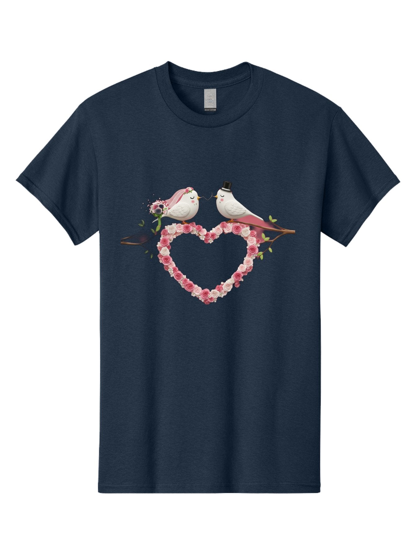 Couple-Birds-Heart Men'S Graphic Tee, 100% Cotton, Comfortable Casual Summer Wear, Machine Washable, Love Birds, Wedding Theme, Heart-Shaped Floral Arrangement, Romantic Couple, Bride And Groom Birds, Floral Heart, Love Symbol, Baa405 14