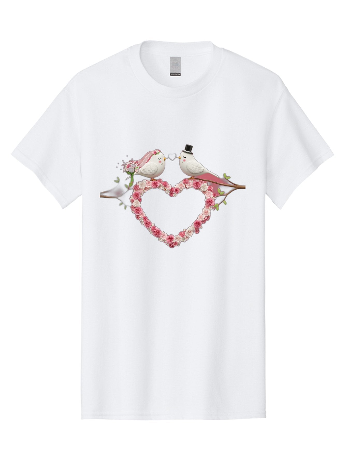 Couple-Birds-Heart Men'S Graphic Tee, 100% Cotton, Comfortable Casual Summer Wear, Machine Washable, Love Birds, Wedding Theme, Heart-Shaped Floral Arrangement, Romantic Couple, Bride And Groom Birds, Floral Heart, Love Symbol, Baa405 15